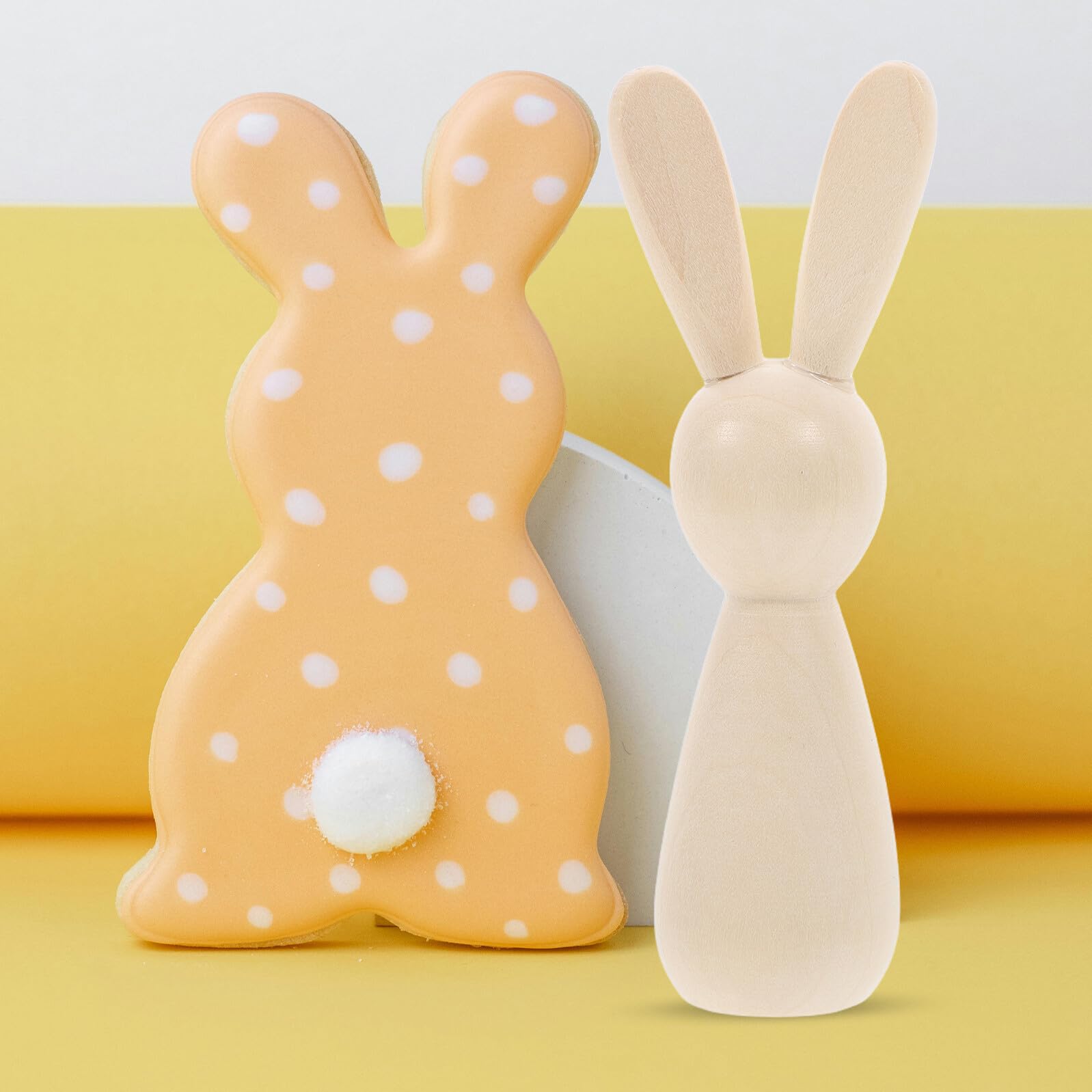 Veemoon 6 Piezas Muñecos de Madera Conejo sin Pintar para DIY Figuras de Clavija de Madera Natural Juguetes Creativos para Pintar y Decorar Hogar