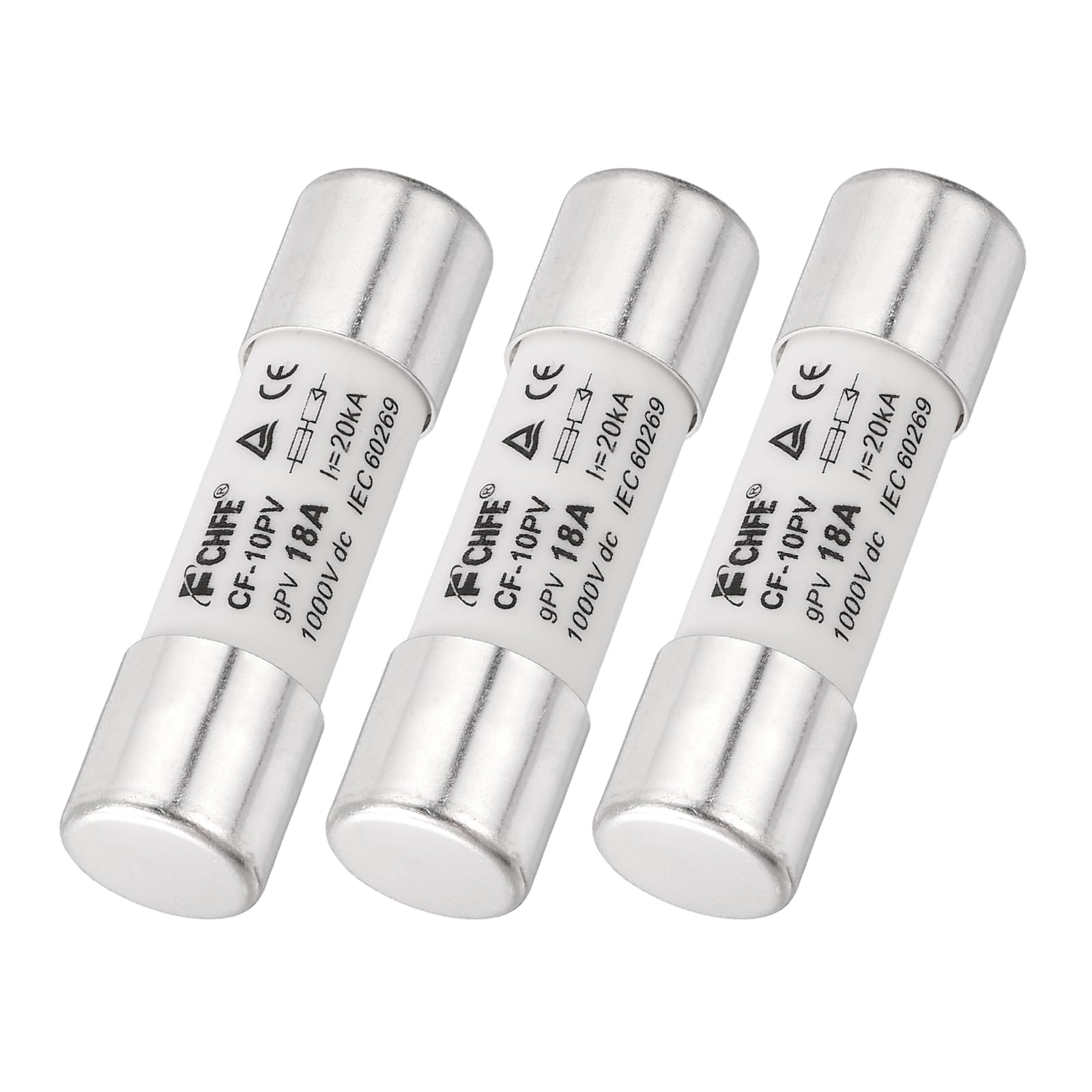sourcing map 3Pcs 1000V 18A Ceramic Cartridge Fuses, 10x38mm Fast Blow Time Delay Fuse for Photovoltaic Solar Systems DIY Inverter Circuit Board