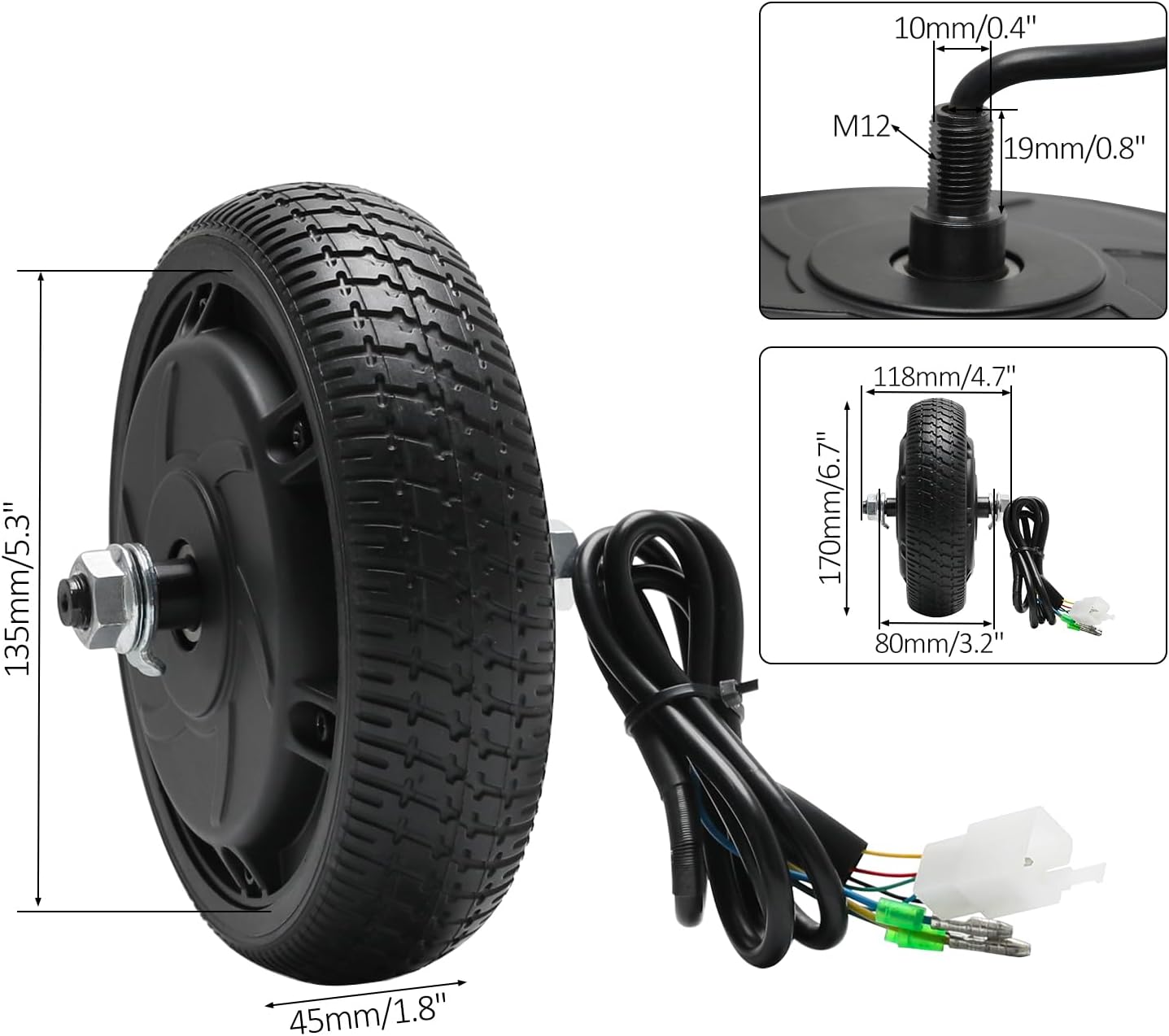 24V 250W Brushless Hub Motor with 6.5” Wheel Solid Tire, Gearless High Speed Wheel Motor Replacement with Electromagnetic Brake for Scooter, e Bike, Toy Car, Mini Car