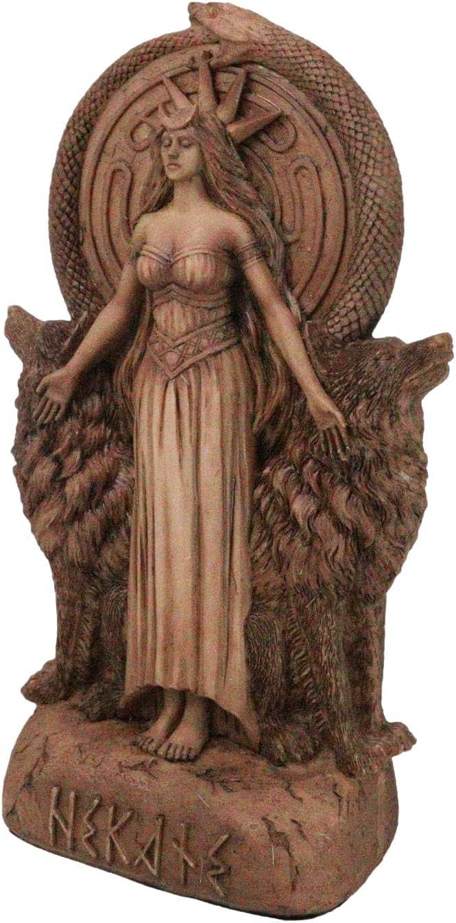 Ebros Gift Red Clay Finish Pagan Wicca Deity Hecate Home Decor Figurine Greek Goddess of Magic Witchcraft & Necromancy Hekate with She-Dogs Triple Goddess Form Sculpture