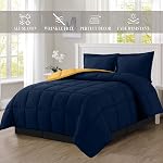 Elegant Comfort 3-Piece Reversible Comforter Set, All Season Cozy, Soft Down Alternative, Quilted - Box Stitched - Duvet Insert with 4 Corner Tabs, Comforter with Shams, King, Navy/Yellow