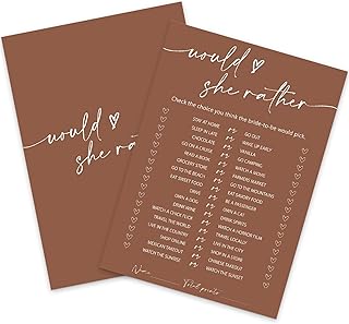 Whaline 50 Sheets Terracotta Fall Bridal Shower Game Cards Burnt Orange Double Sided Party Game Activity Cards for Would She Rather Wedding Bridal Shower Bachelorette Party Games Supplies