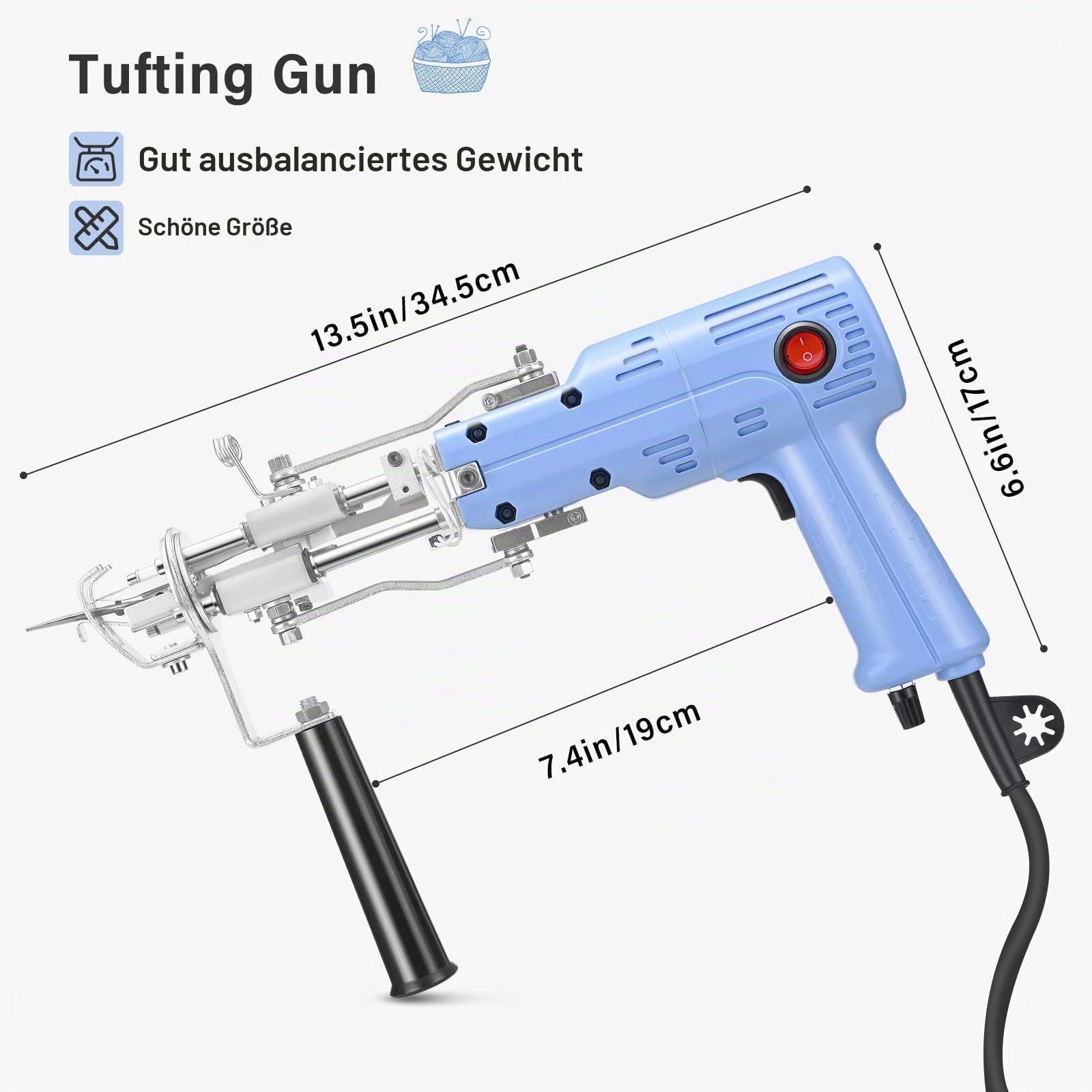 Tufting Gun 2 in 1, Aomdom Pistole Tufting Gun 5-40 Schritte Tufting Gun Kit 7-21 mm Elektrische Tufting Machine für Handwerk Teppich Kleidung DIY Geschenk