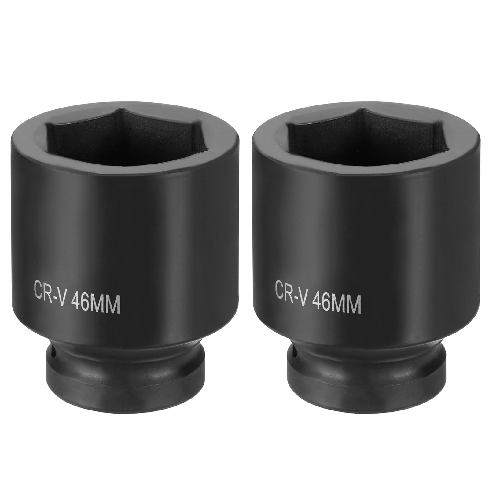 sourcing map 2pcs 6 Point Impact Socket 1" Drive 46mm Metric Socket CR-V Steel Spindle Axle Hex Sockets for Machine Shaft Nuts Bolts Repair, Black