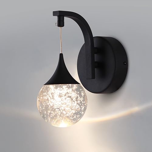 Modern Indoor Wall Lamp, Bubble Crystal Wall Sconces, 5W LED Dimmable Wall Light Fixtures for Living Room Corridor Bedroom Bedside Hallway, Sand