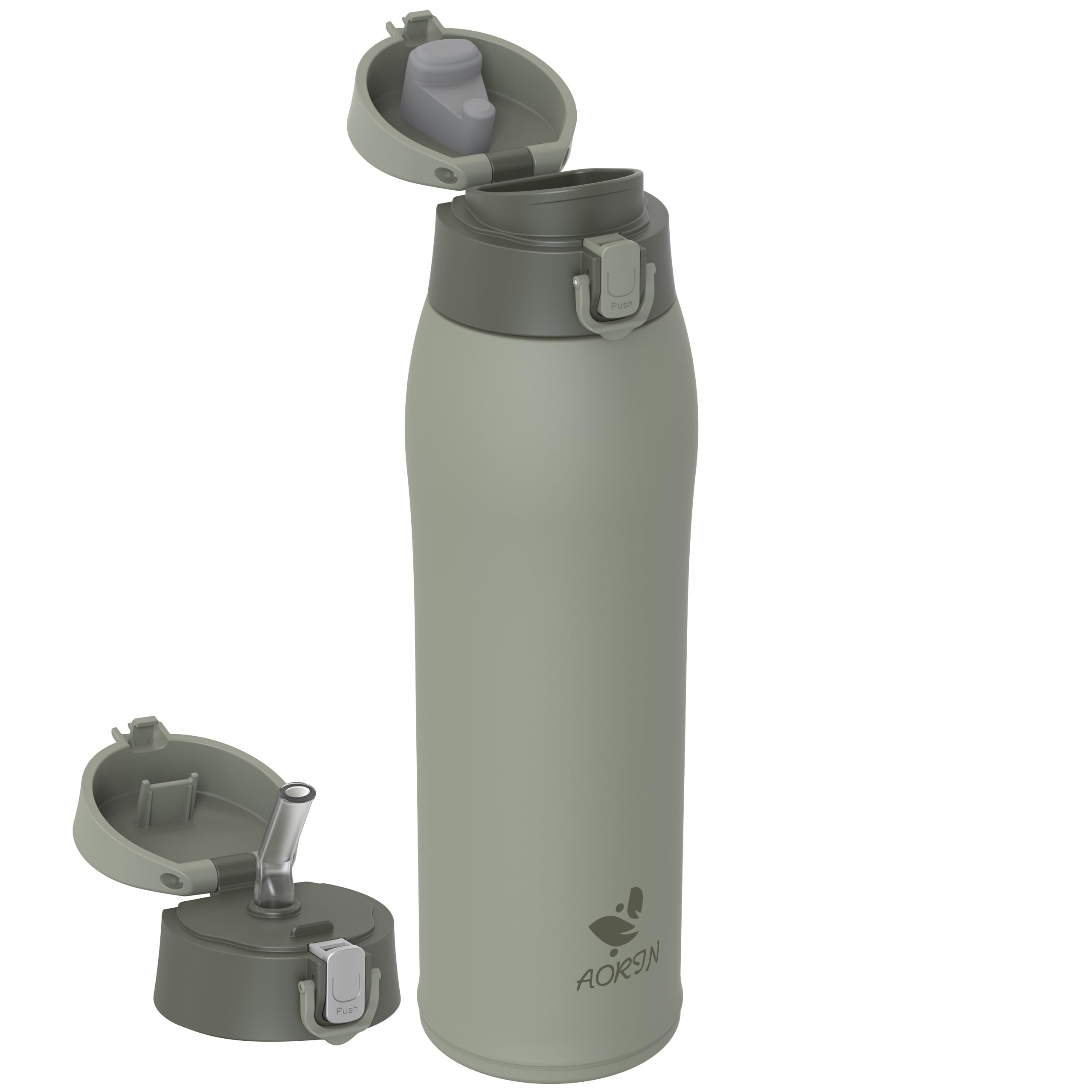 AORIN Drinking Bottle Stainless Steel 18/8, 950 ml, Leak-Proof Thermos Flask, Double-Walled with 2 Lids, BPA-Free Sports Bottle, Drinking Bottles for Sports, School, Outdoor