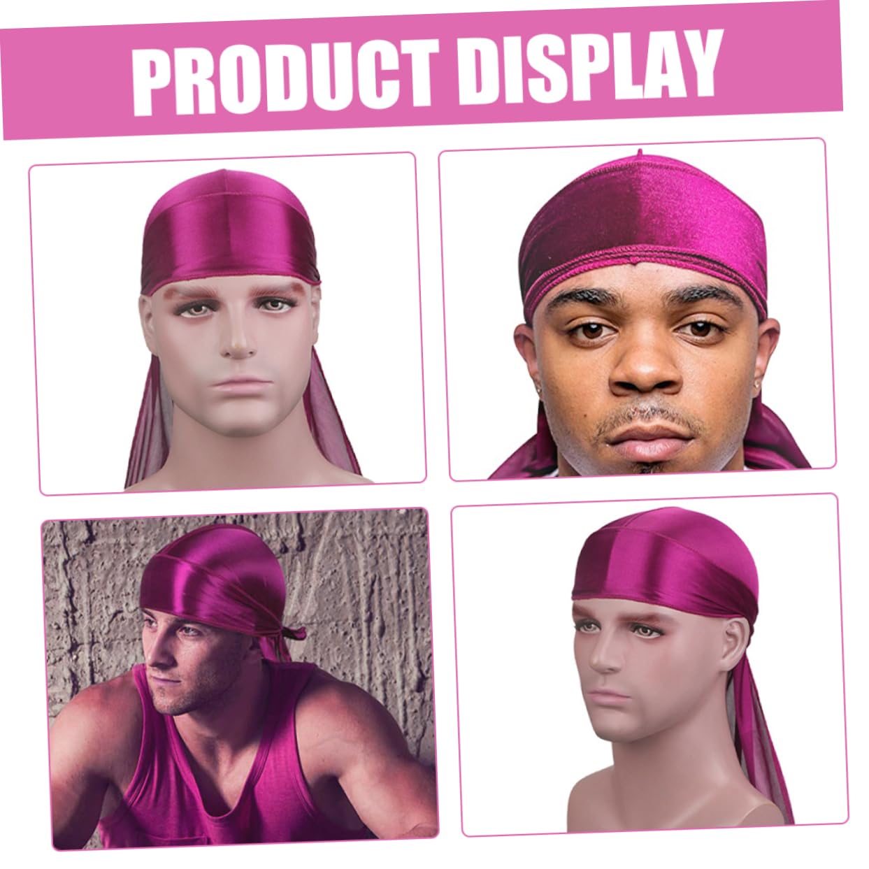 Beatifufu Long Tail Silk Satin Durag for Men/Women Unisex Head Wrap Elastic Headscarf Red