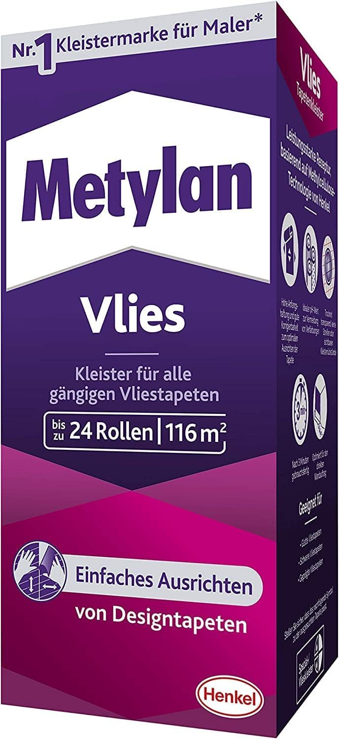 Metylan Vlies, Tapetenkleister für Vliestapeten, Kleister mit hoher Ergiebigkeit (1x720g) & Metylan Tapetenablöser Aktiv-Konzentrat, löst schnell und problemlos (1x 1l)