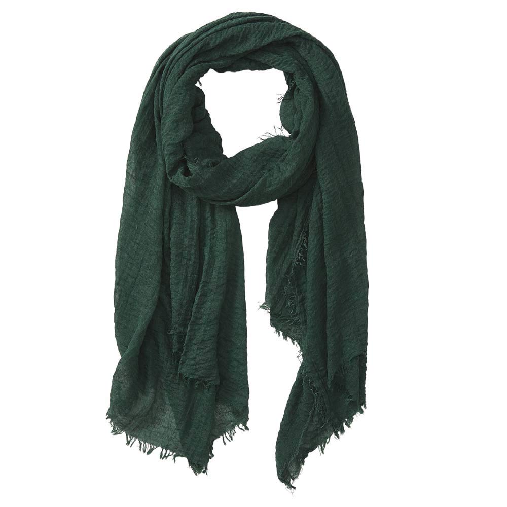 Summer Cotton Blend Crinkle Vintage Soft Scarf with Fringed Edges 35" × 70"