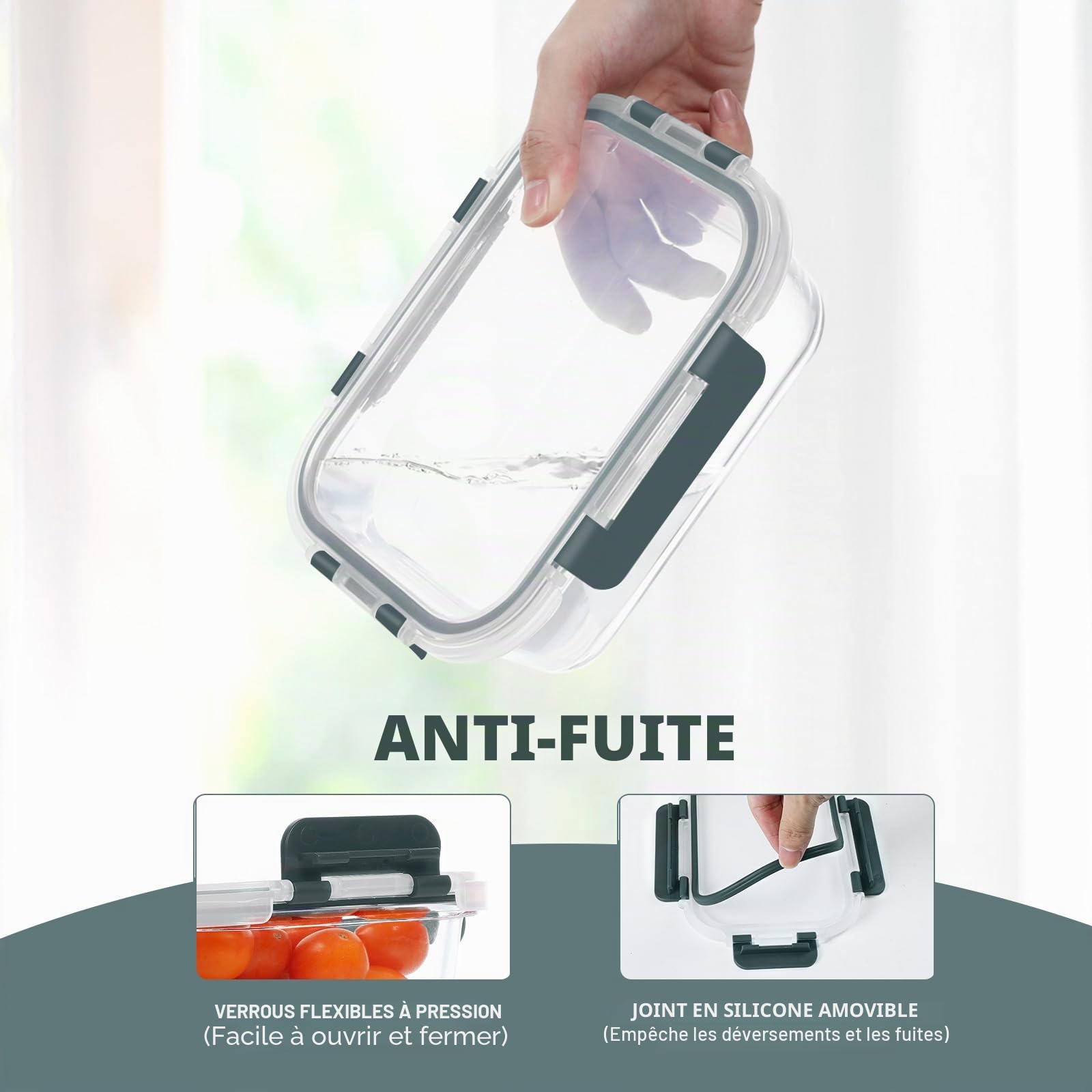 KOMUEE Lot de 10 Boîtes en Verre Alimentaire, Boîtes de Conservation Avec Couvercles Hermétiques, sans BPA, Passant au Congélateur, au Four et au Micro-ondes
