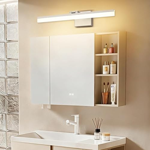 Miniatura 9 de SOLFART Luces LED de tocador de 24 pulgadas de níquel cepillado, lámpara de tocador de baño, luces sobre espejo, accesorios de iluminación de