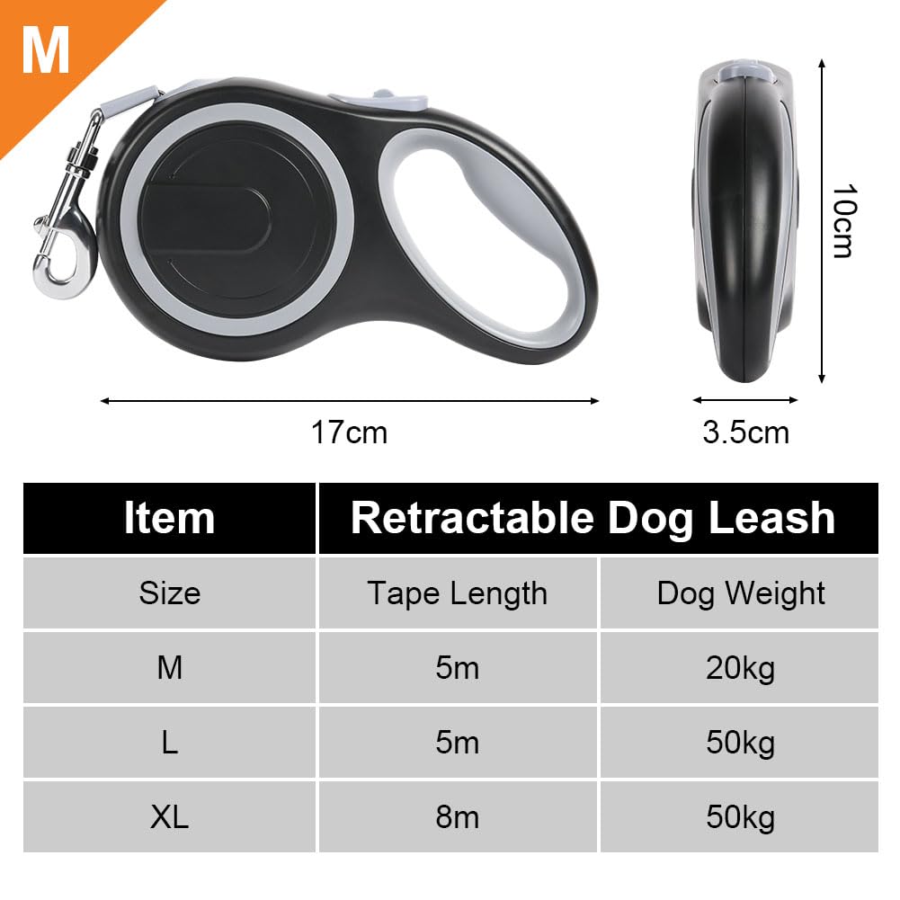 Aomig Retractable Dog Lead Tangle-Free Retractable Dog Leash, 5m/20kg Heavy-Duty Extendable Dog Leads - Image 2