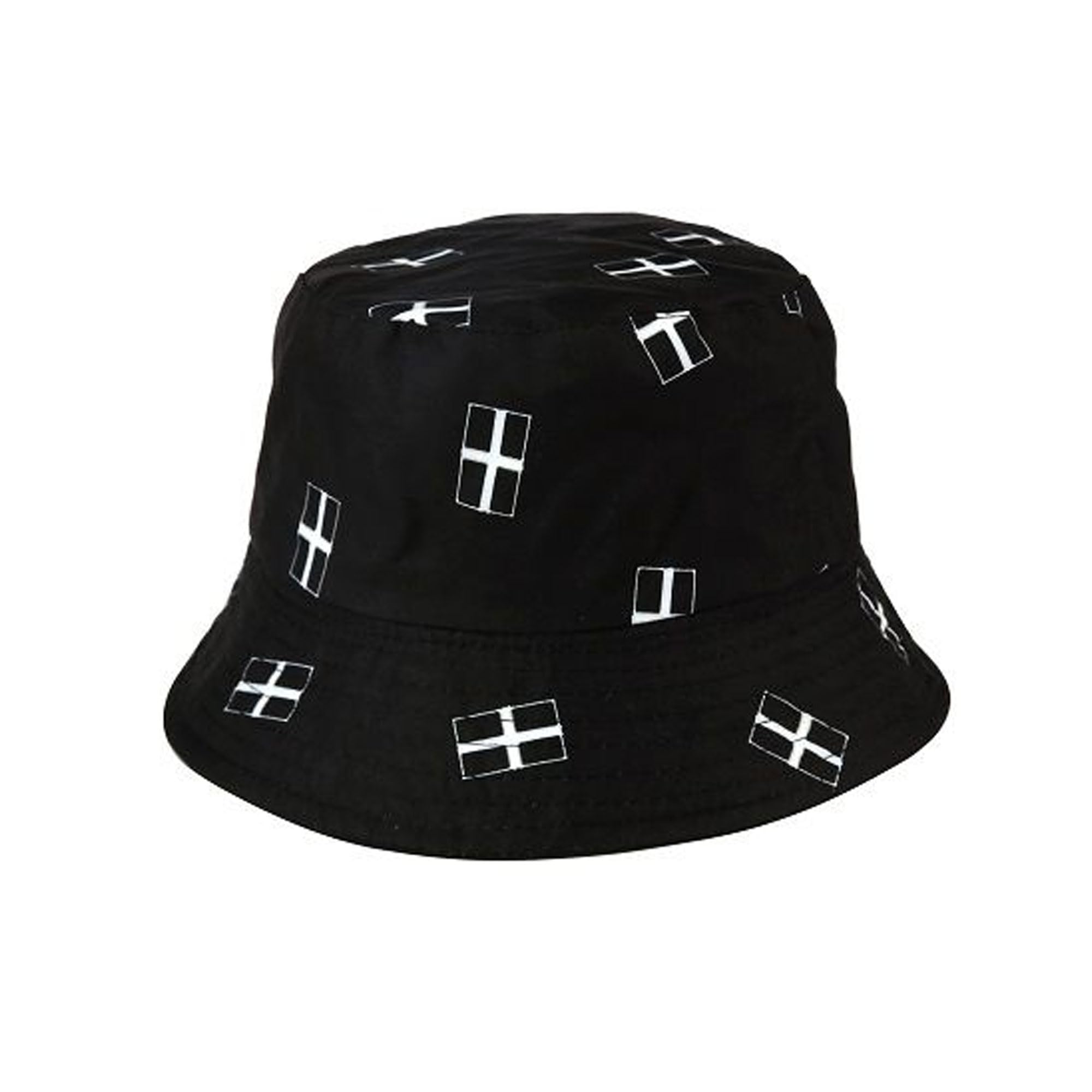 Beyond Happy Cornwall Bucket Hat - Traditional Cornish Saint Piran's Flag Black Sun Hat - Cornish Rave and Festival Hat (70% Cotton, 30% Polyester Unisex)