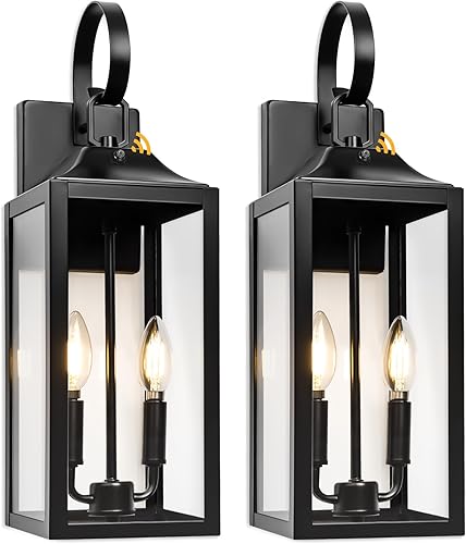 Miniatura 8 de Farol de pared negro para exteriores del anochecer al amanecer, 2 luces, 19 pulgadas, gran lámpara de pared moderna para exteriores, lámpara