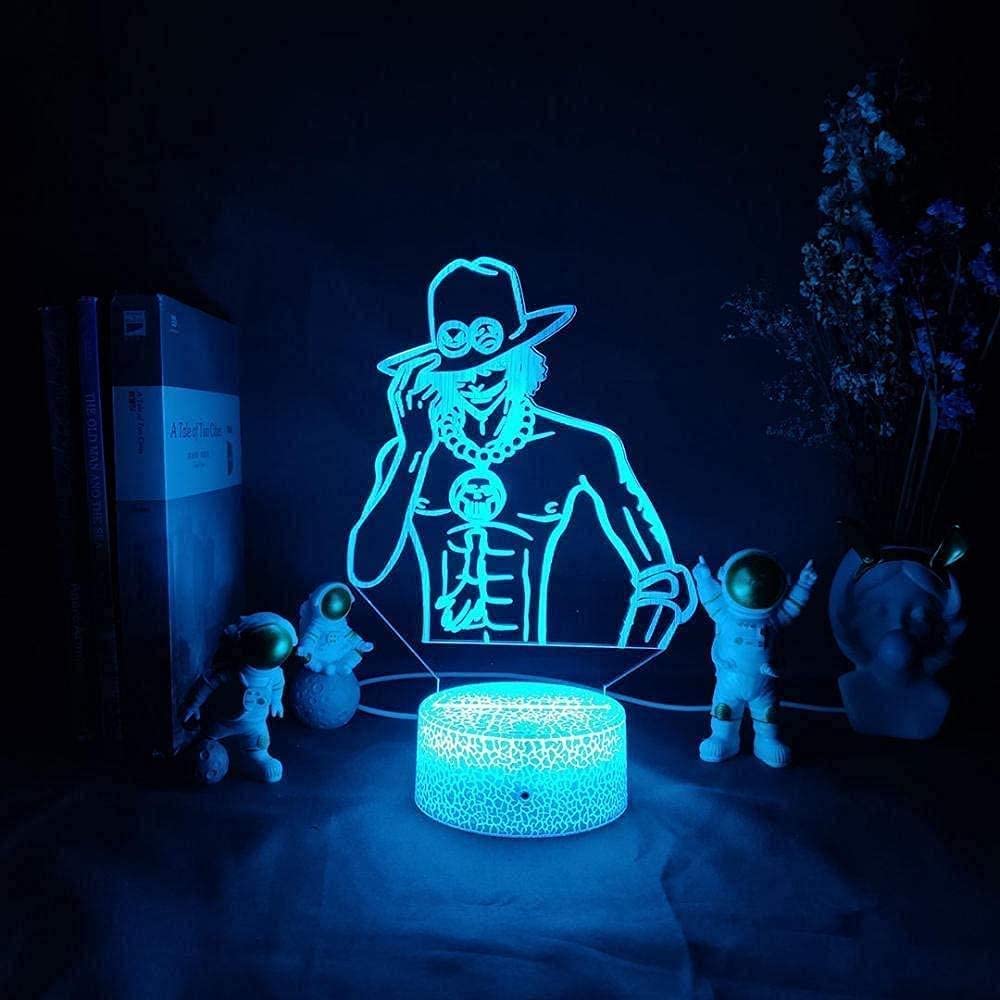 althiqahkey Anime One Piece Figure Portgas D Ace Silhouettes 3D Illusion Night Lamp Otaku Table Decoration Kids Bedroom LED Sensor Lights Touch Remote Control