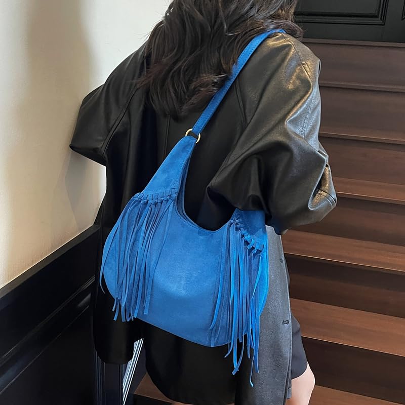 Women Faux Suede Tassel Tote Shoulder Bag Large Capacity Shoulder Purse Adjustable Strap Handbag for Work Travel for Travel2