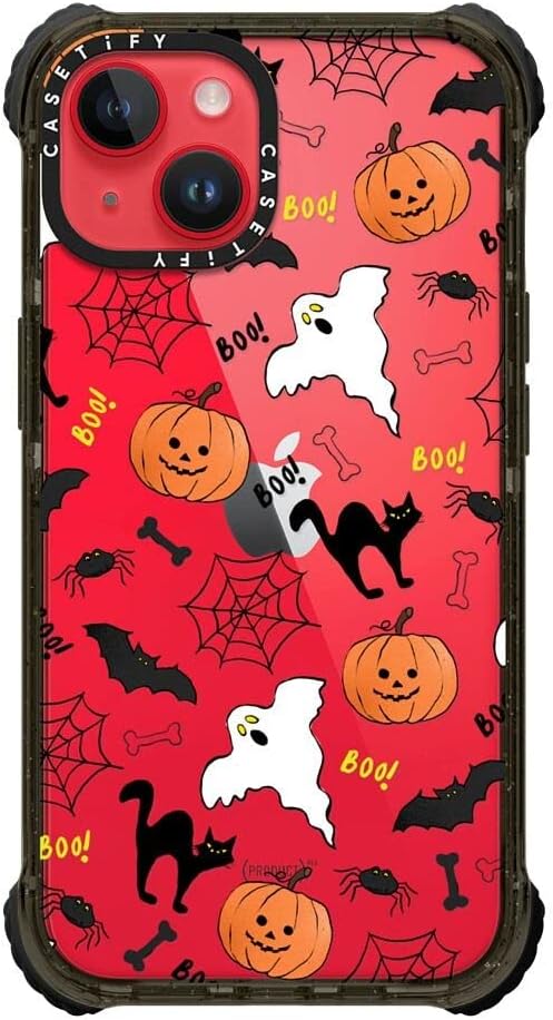CASETiFY Ultra Impact iPhone 14 Case [5X Military Grade Drop Tested / 11.5ft Drop Protection] - Boo! its Halloween - Glossy Black