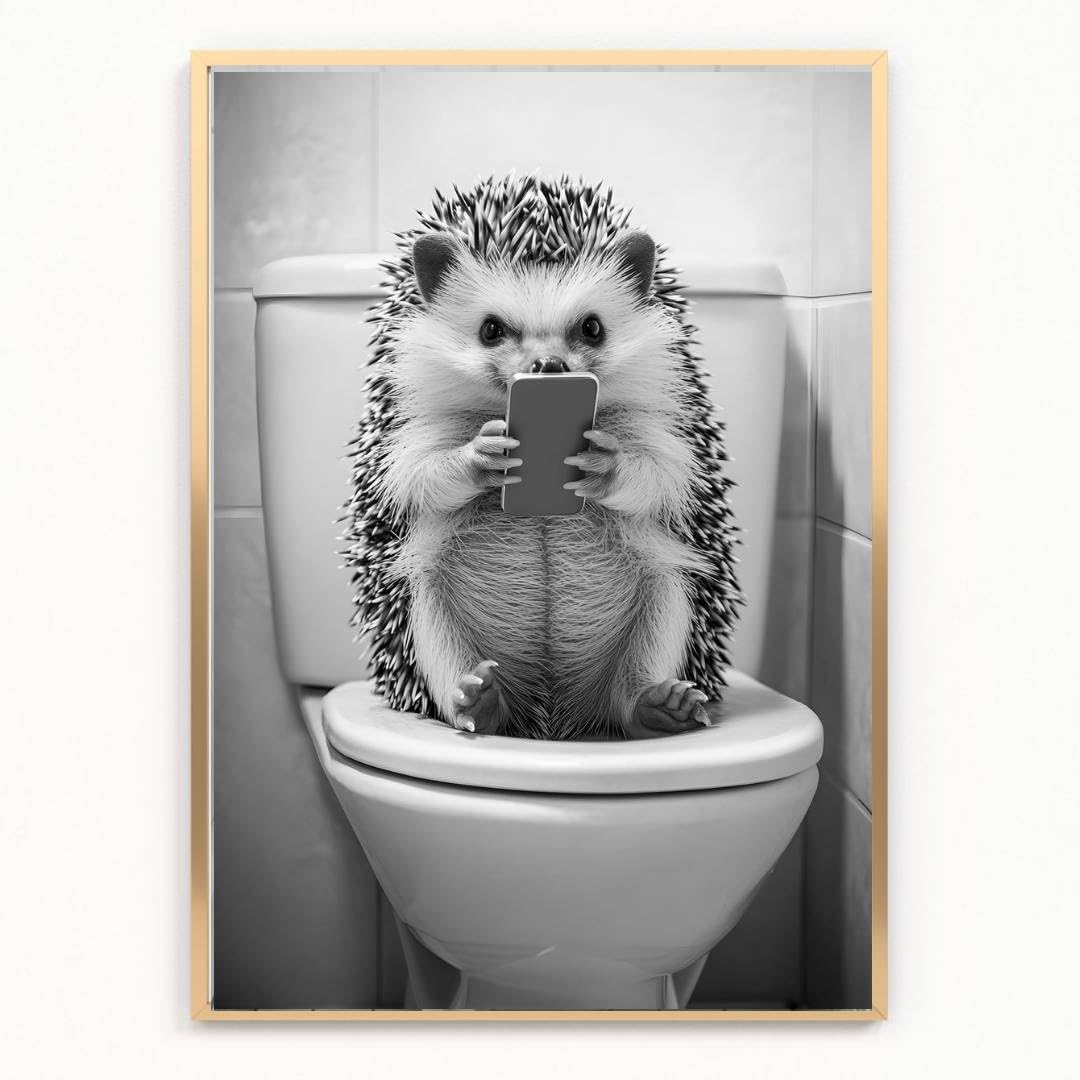 gfc Funny Bathroom Toilet animal Print Picture Poster hedgehog on a toilet selfie phone A4 UNFRAMED wall art Home decor Decorating