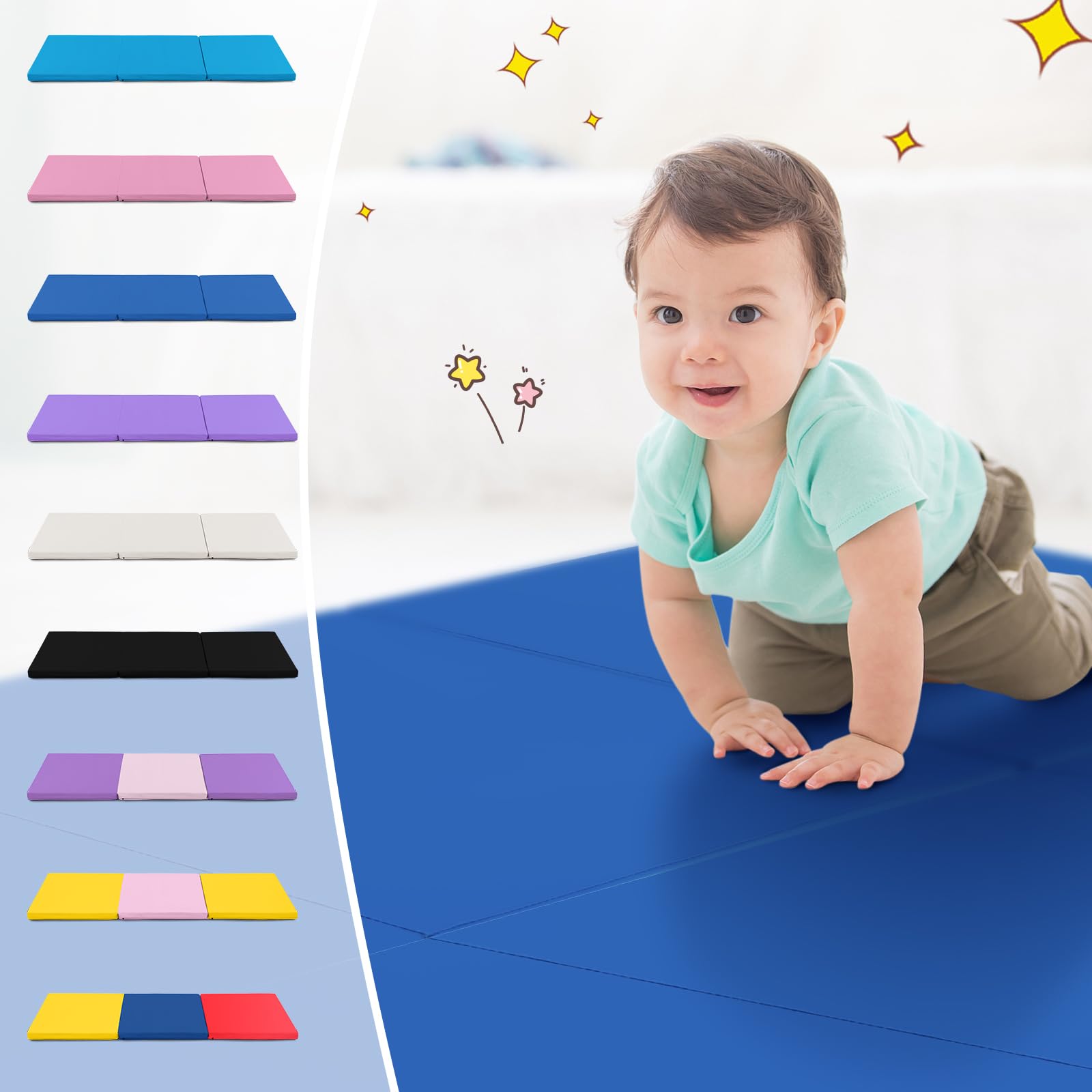 COSTWAY Tapis de Gymnastique Pliable Epais, Matelas d'Entrainement en Mousse et PU avec Poignées, pour Gymnastes Entraînements Sportifs Yoga, 180x60x5CM