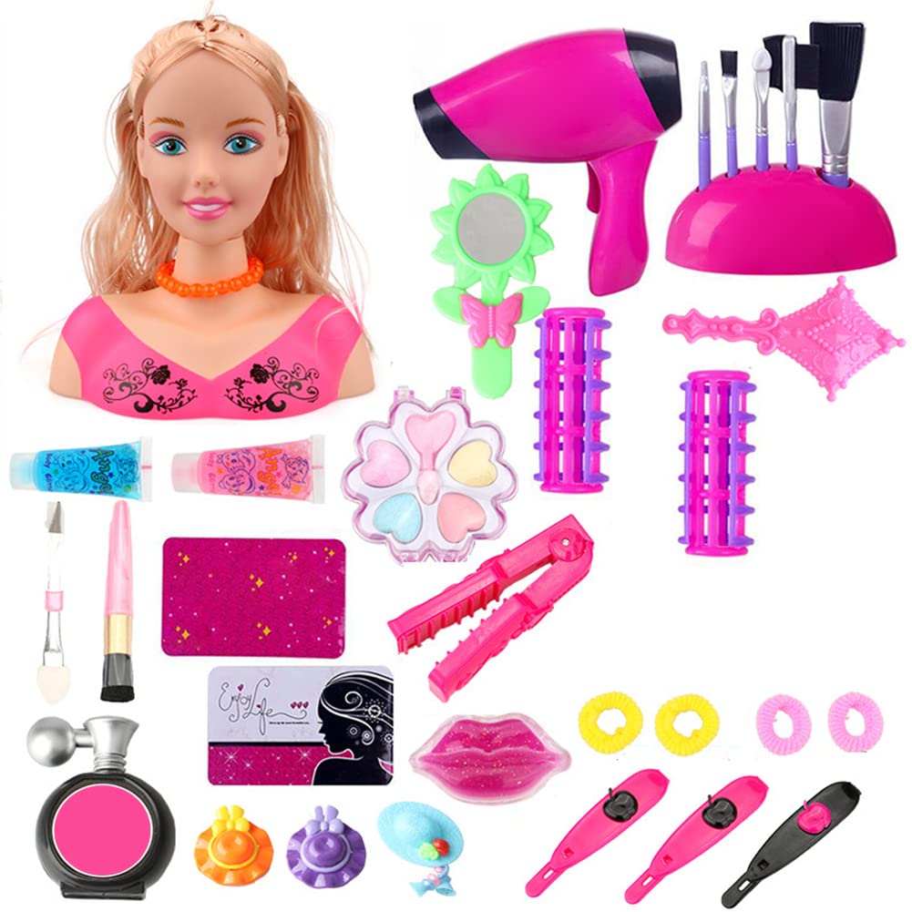 URFEDA Maquillaje infantil juguete niña 35 piezas para peluquería, juego de peluquería de moda, juego de belleza y moda, juego con accesorios y secador de pelo para niños 3 4 5 años regalo