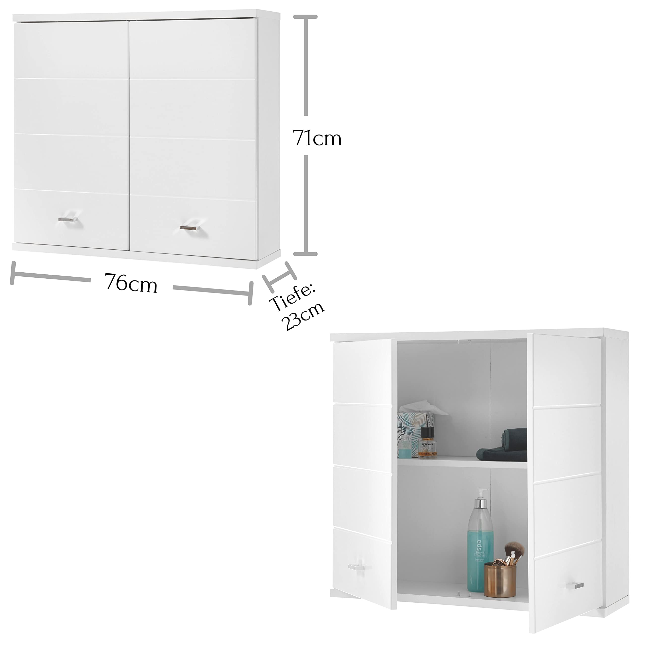Pool Badezimmer Hängeschrank in Weiß - Moderner Badezimmerschrank Bad Schrank mit viel Stauraum - 76 x 71 x 23 cm (B/H/T)