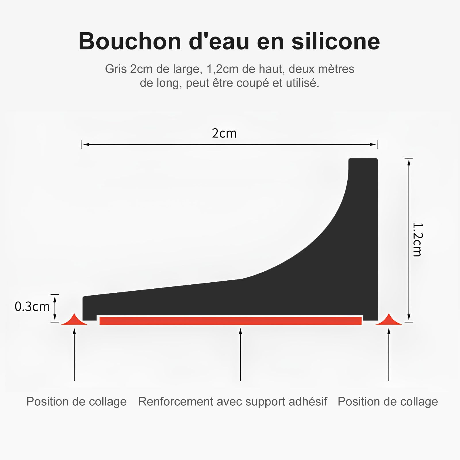 Barrière De Douche Pliable 2M Silicone - Seuil Anti-Débordement Autocollant Noir