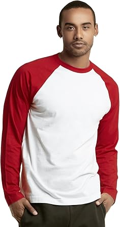 TOP PRO Mens Full Sleeve Casual Raglan Jersey Baseball Tee Shirt S, RED/WHT