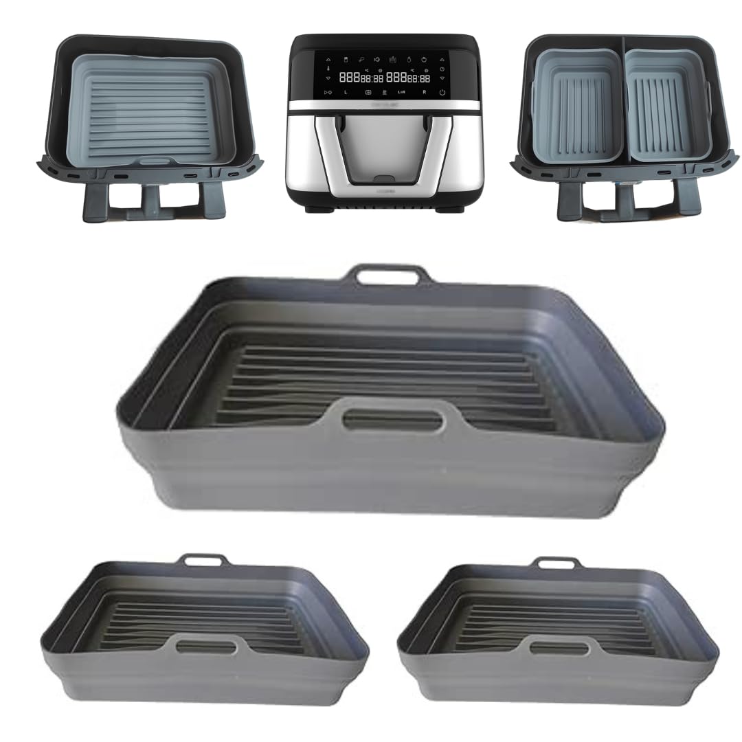 Moldes para freidora de aire de doble cesta, 1 molde de 9 L y 2 de 4.5 L compatibles con freidora de aire Cecotec 9 litros Moldes plegables freidora de aire