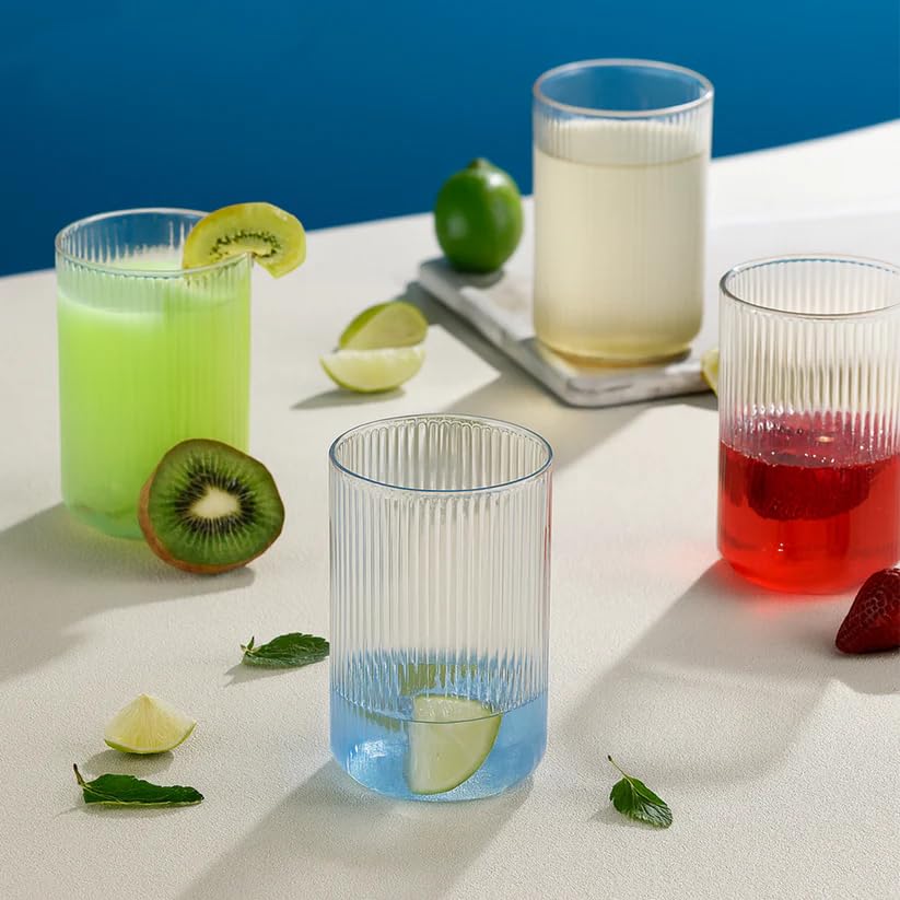 supermom glass set of 6 – transparent casa glass, unbreakable plastic tall ribbed glasses for water, juice, cocktails, mocktails & beverages, reusable and easy to clean, everyday drinkware (300 ml)