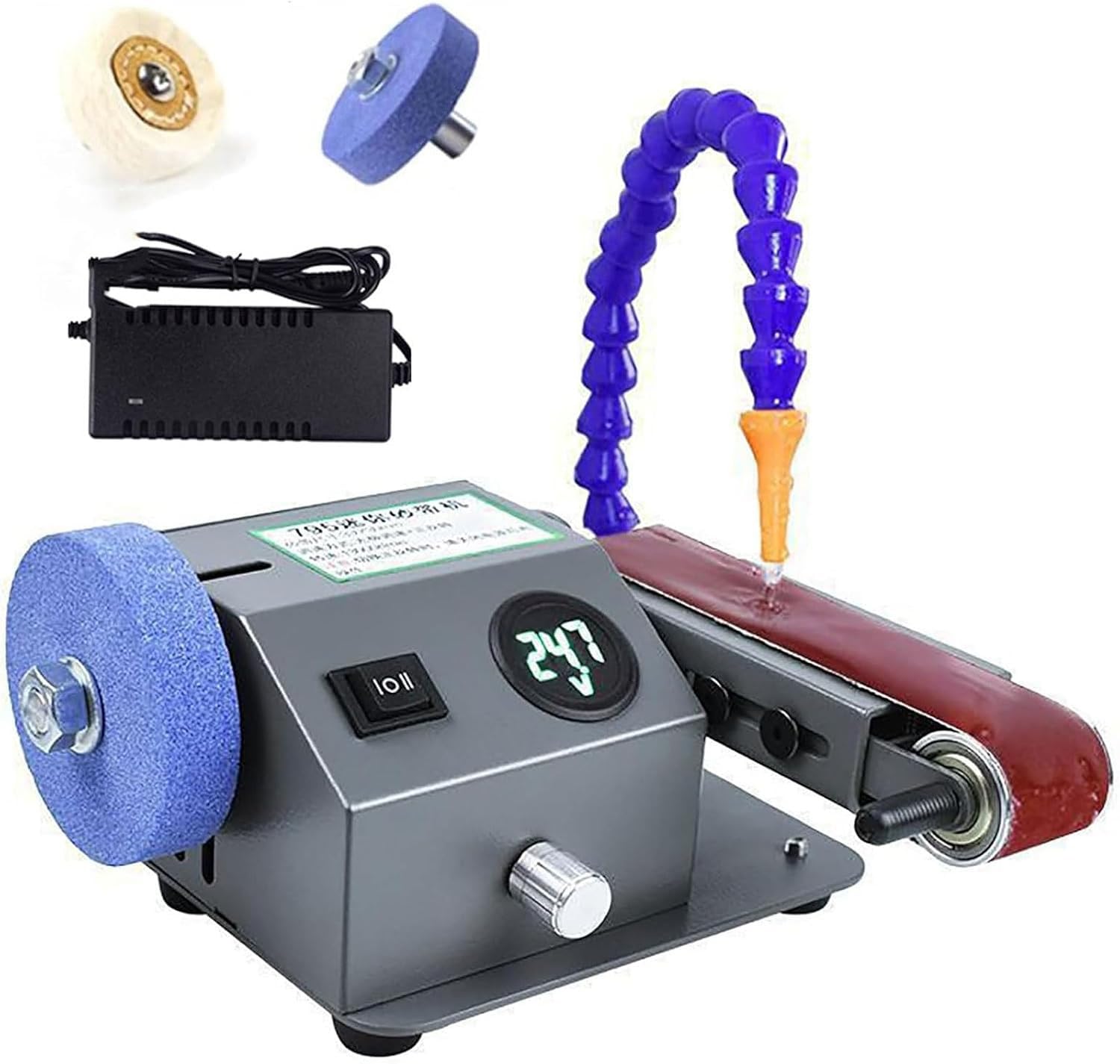GYKOZY Electric Wet and Dry Bench Sander, Mini Knife Sharpener with 10 Sanding Belts, 0-13000RPM, Flexible Water Pipe for Grinding Polishing Metal Wood