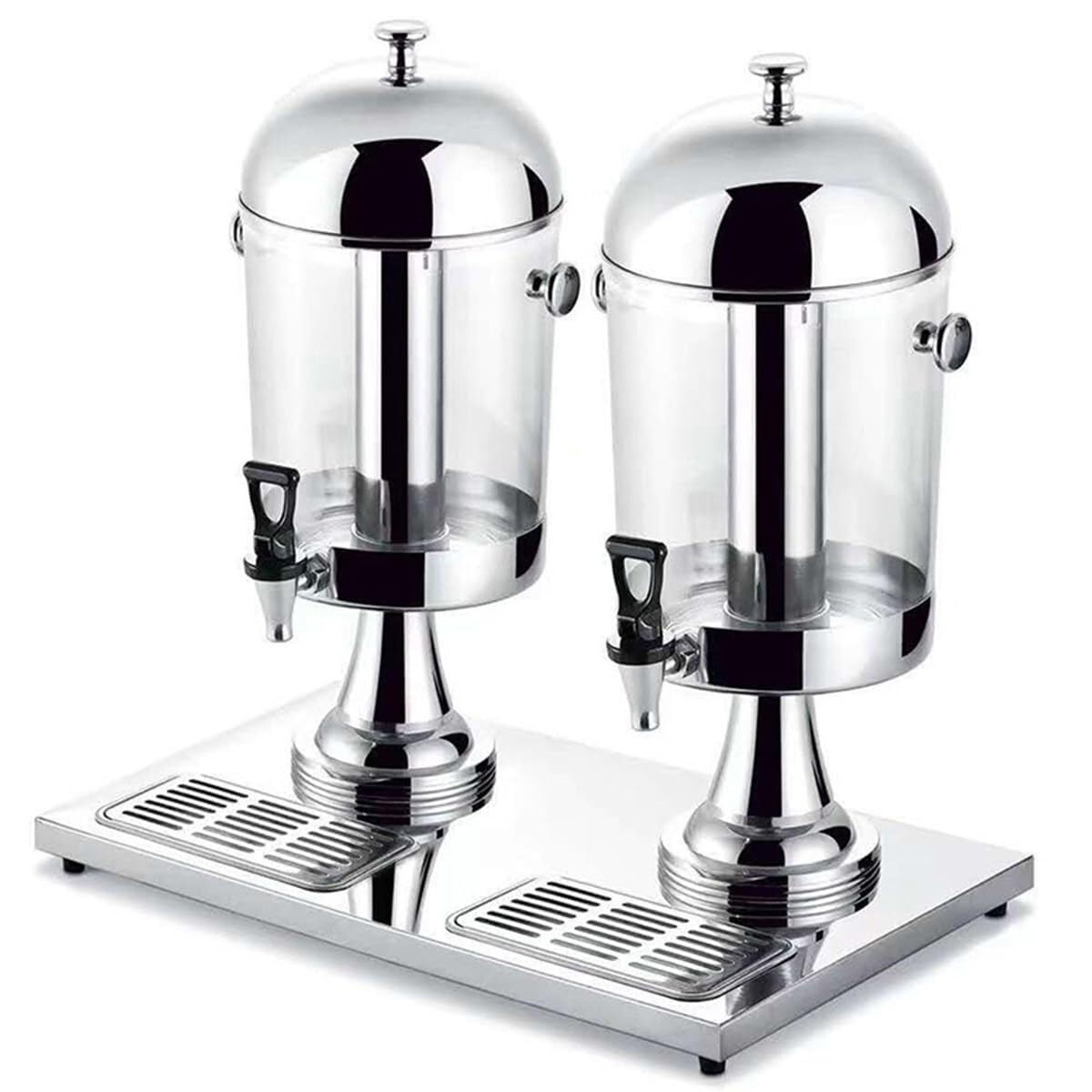 HCZKIUJY Commercial Juice Dispenser, 16L/24L Stainless Steel Beverage Dispenser with Ice Container for Cold Drinks, Iced Tea, Juices - Double/Triple Head (Silver 16L)
