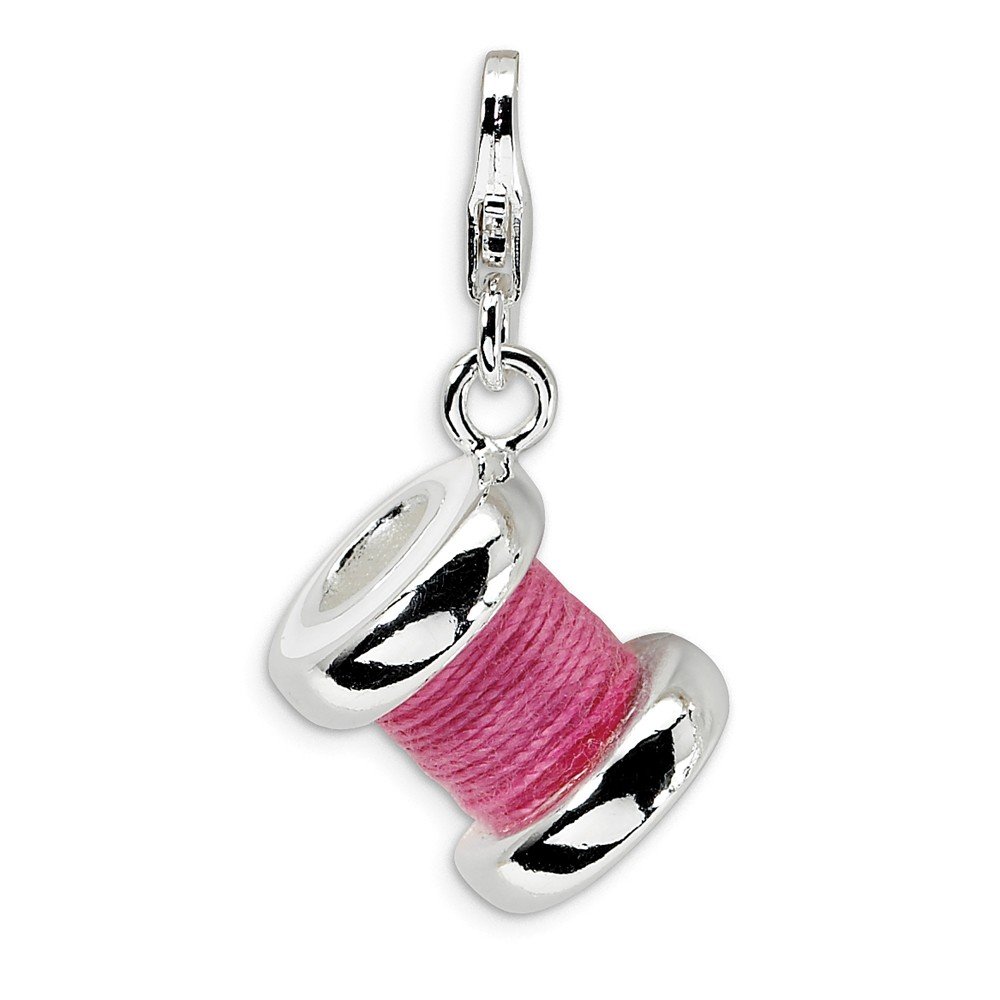Big Sur Elegance Sterling Silver 3-D Enameled Pink Spool of Thread with Lobster Clasp Charm