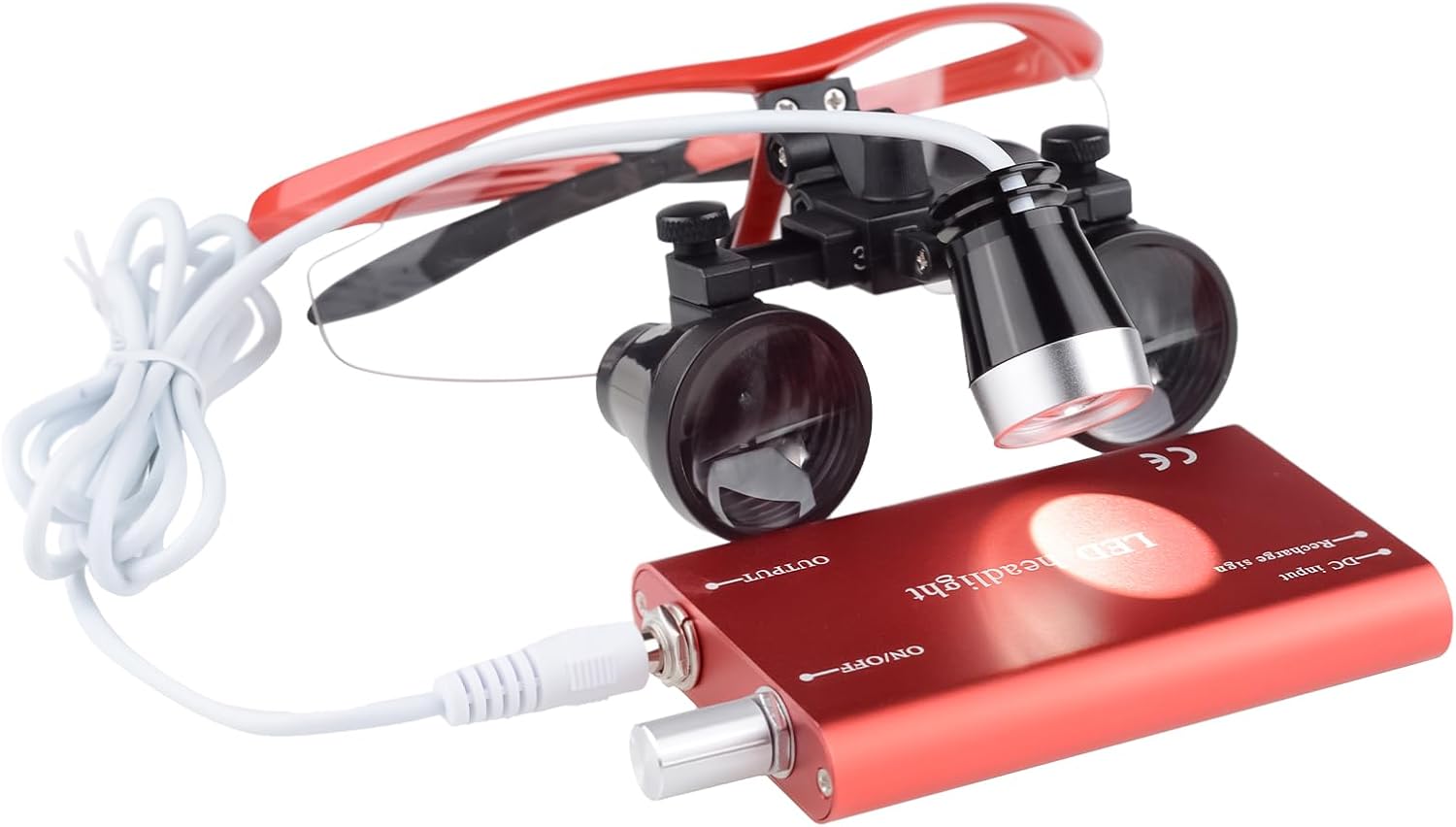 Lab Magnifier 3.5X 420MM Binocular Loupes Black Len Cone with LED Headlight HeadLamp (Red)