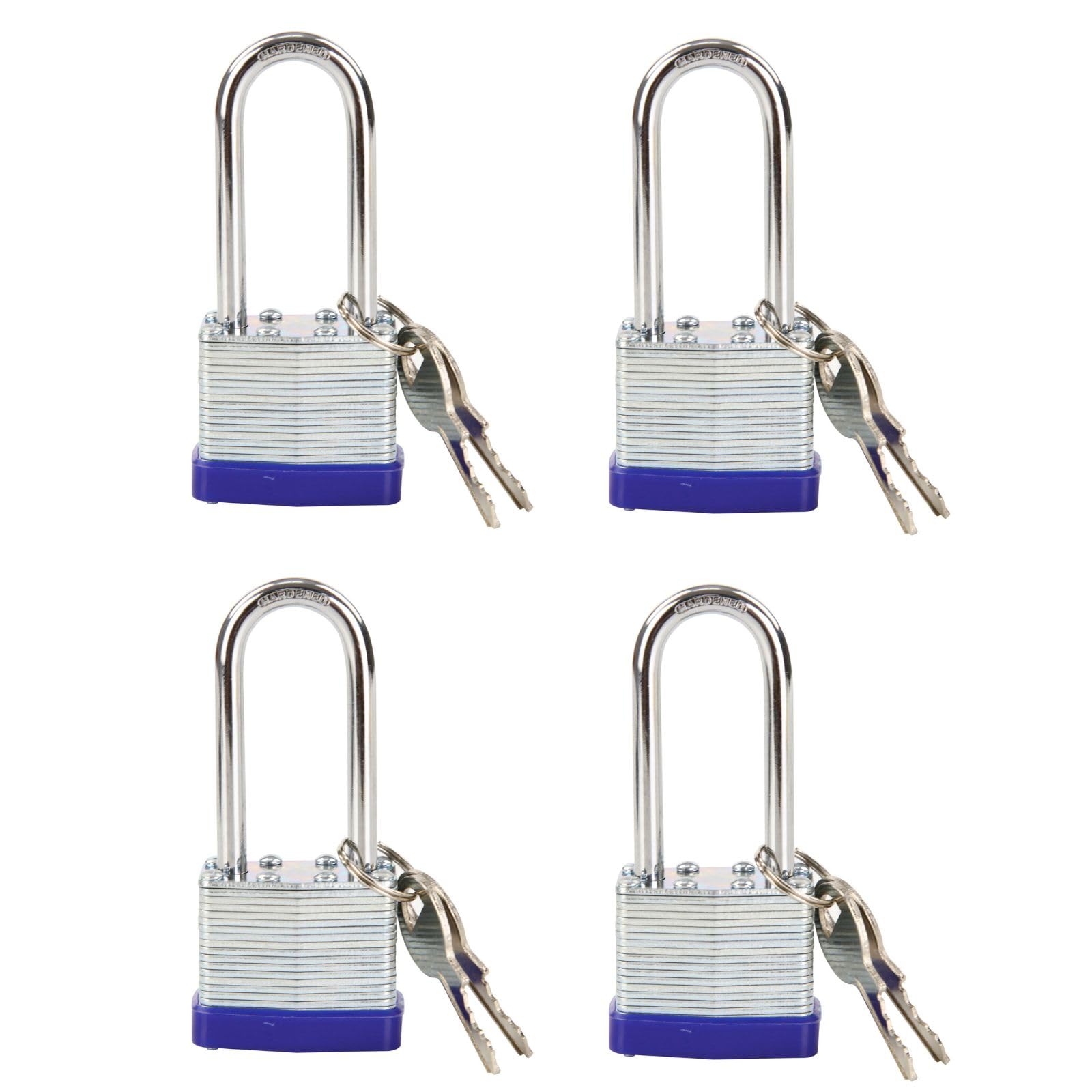 SEPOX 40MM Different Keys Padlock Long Shackle Padlocks Heavy Duty Laminated Steel Padlock Pack of 4 with Different Keys for Gate, Shed, Toolbox, Locker