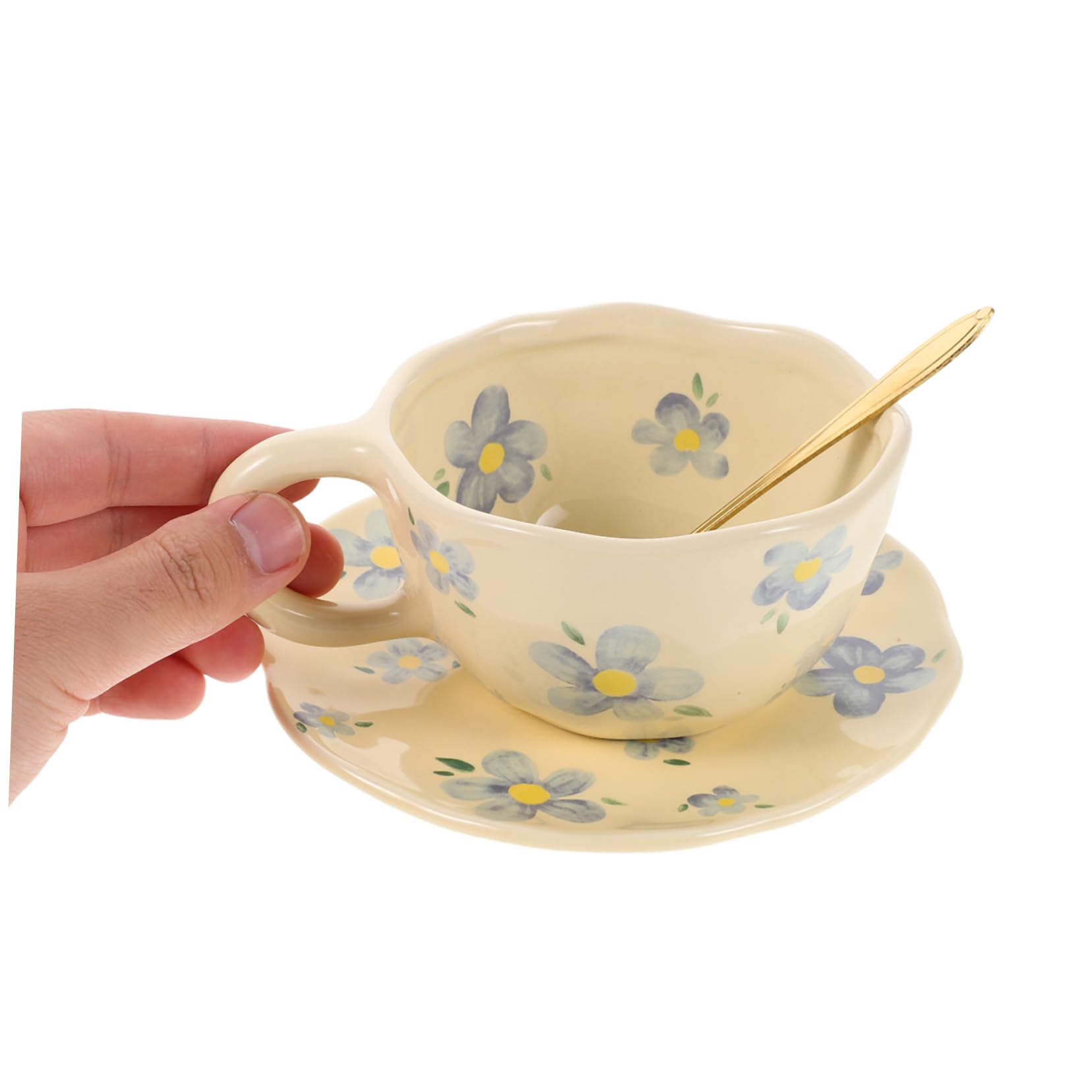1 Set Tasse à Café en Céramique avec Soucoupe et Cuillère Design Unique Cuisine et Bureau