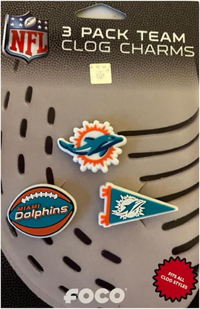 FOCO Miami Dolphins Officially Licensed NFL Shoe Decoration Charms – 3 Pack Fan Footwear Accessories