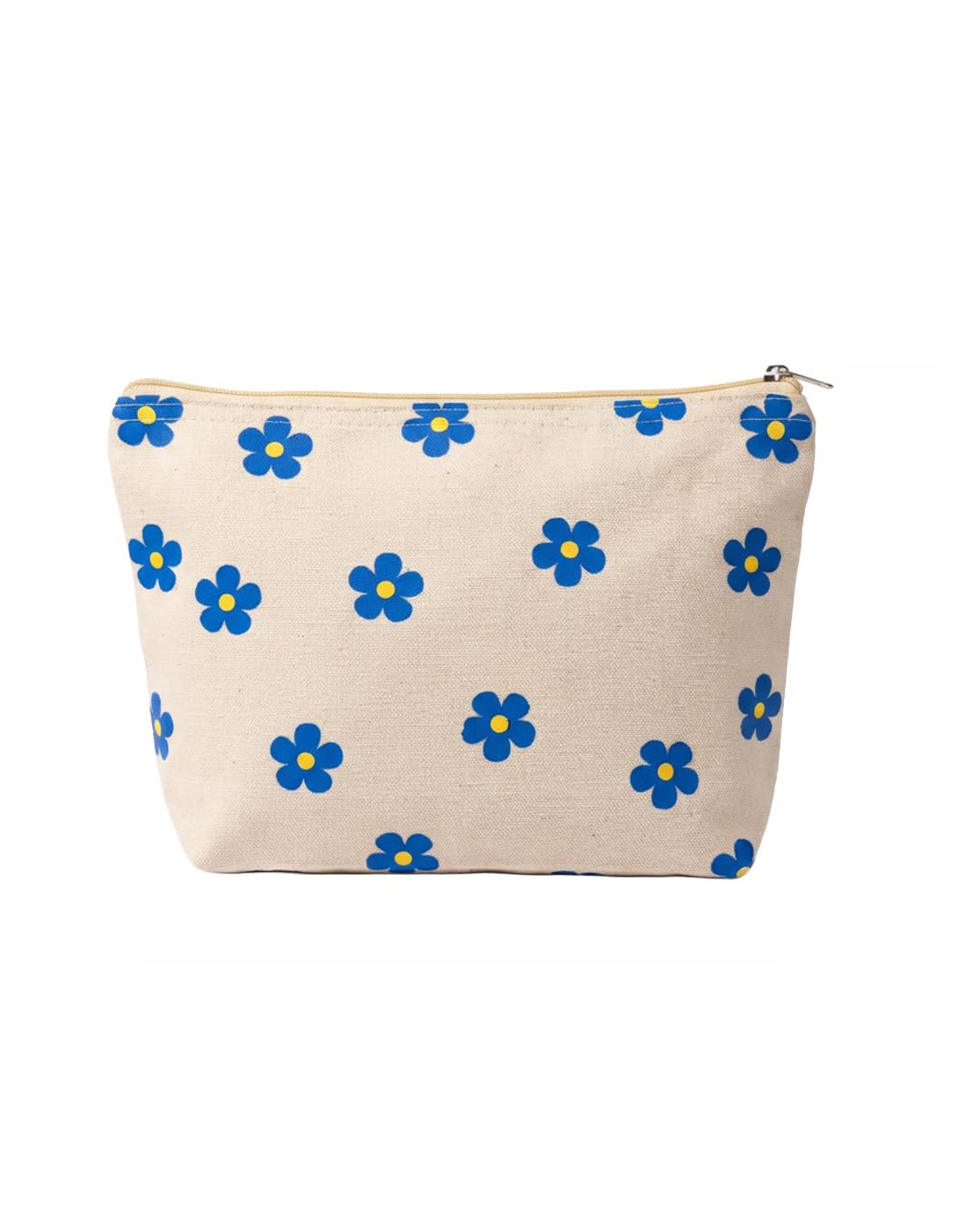 Worn & Wild Women's Floral Printed DTF Canvas Pouch - Blue and Yellow Flower Design Coin Purse with Zip Closure, Multi-Purpose Travel Makeup & Stationery Organizer Bag-image-34