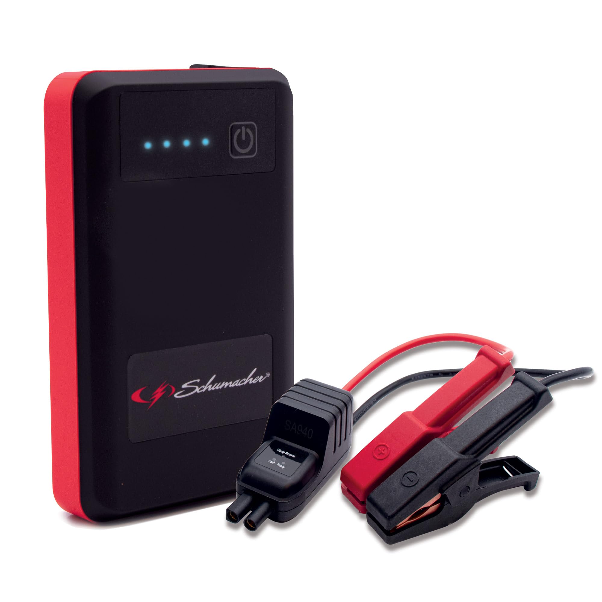 Schumacher Electric SL471 Avviatore Moto/Auto 12V 600A Powerbank | Pinze Coccodrillo, Benzina 4L / Diesel 2L, USB Rapida, Torcia LED, Batterie Scariche