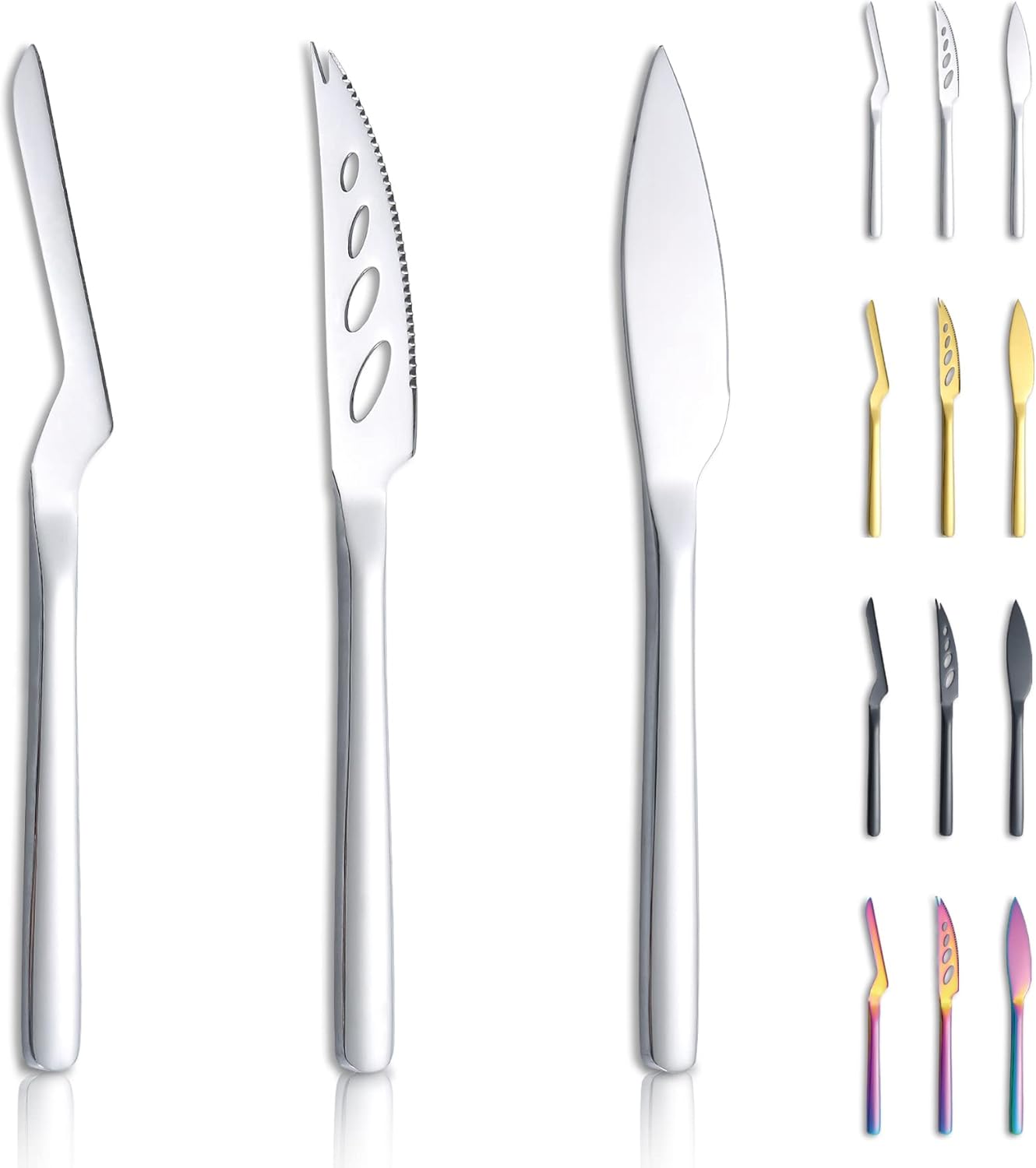 Kyraton Cheese Knife Set of 3, Charcuterie Accessories, Ergonomic Design Cheese Cutter Knives for All Type of Cheese, Cheese Slicer Butter Knife Spreader Kyraton Cheese Knife Set of 3, Charcuterie Accessories, Ergonomic Design Cheese Cutter Knives for All Type of Cheese, Cheese Slicer Butter Knife Spreader