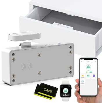 Smart Cabinet Lock,Hidden RFID Bluetooth Drawer Locks,Child Safety Cabinet Locks for Adults Cupboard Liquor File Kitchen Drawer Closet White
