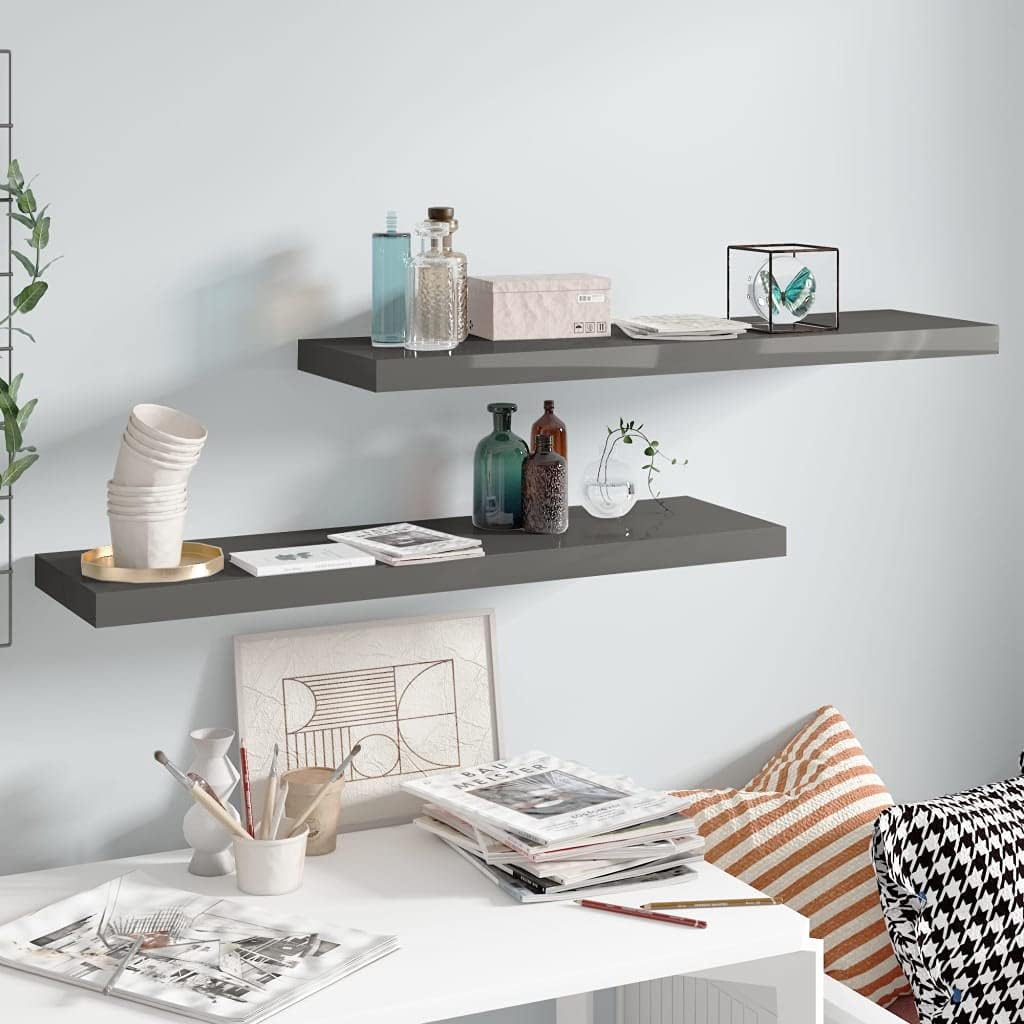 EVERSTRO Floating Wall Shelves 2 pcs High Gloss Gray 35.4