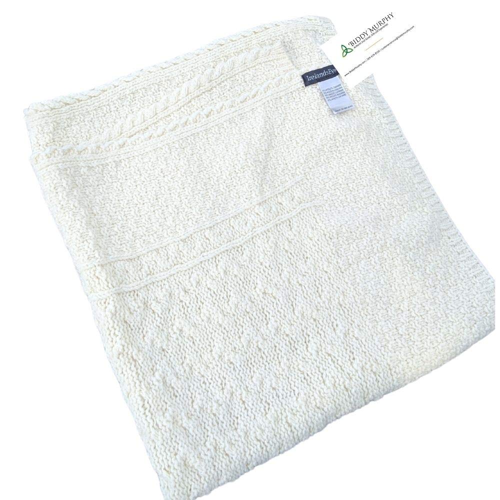 Knit Baby Blanket Made in Ireland 32" x 32" Merino Wool Blankets Super Soft Knit Baby Blankets Aran Knit Pattern Baby Gift Biddy Murphy Exclusive Crafted in Co. Dublin, Ireland