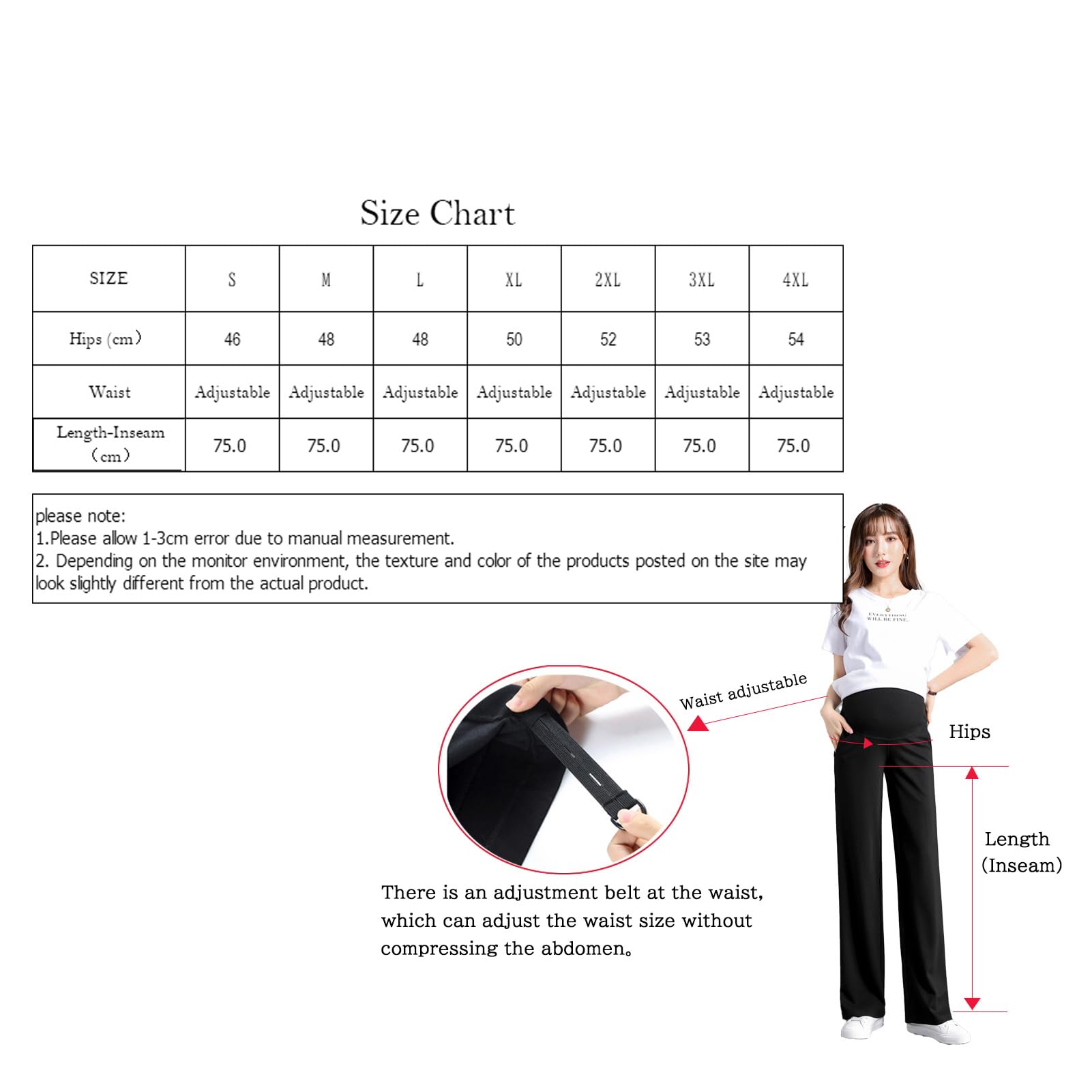 Pantalon de maternité Pantalon Slim Jambe Large Ceinture Ajustable Mode Confortable