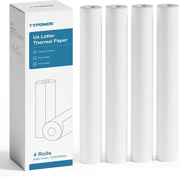 D820 Thermal Printer Paper 8.5 x 11 Inch, Continuous Thermal Paper Roll, US Letter Size printing paper Compatible with D820 Portable Printer, 4 Rolls
