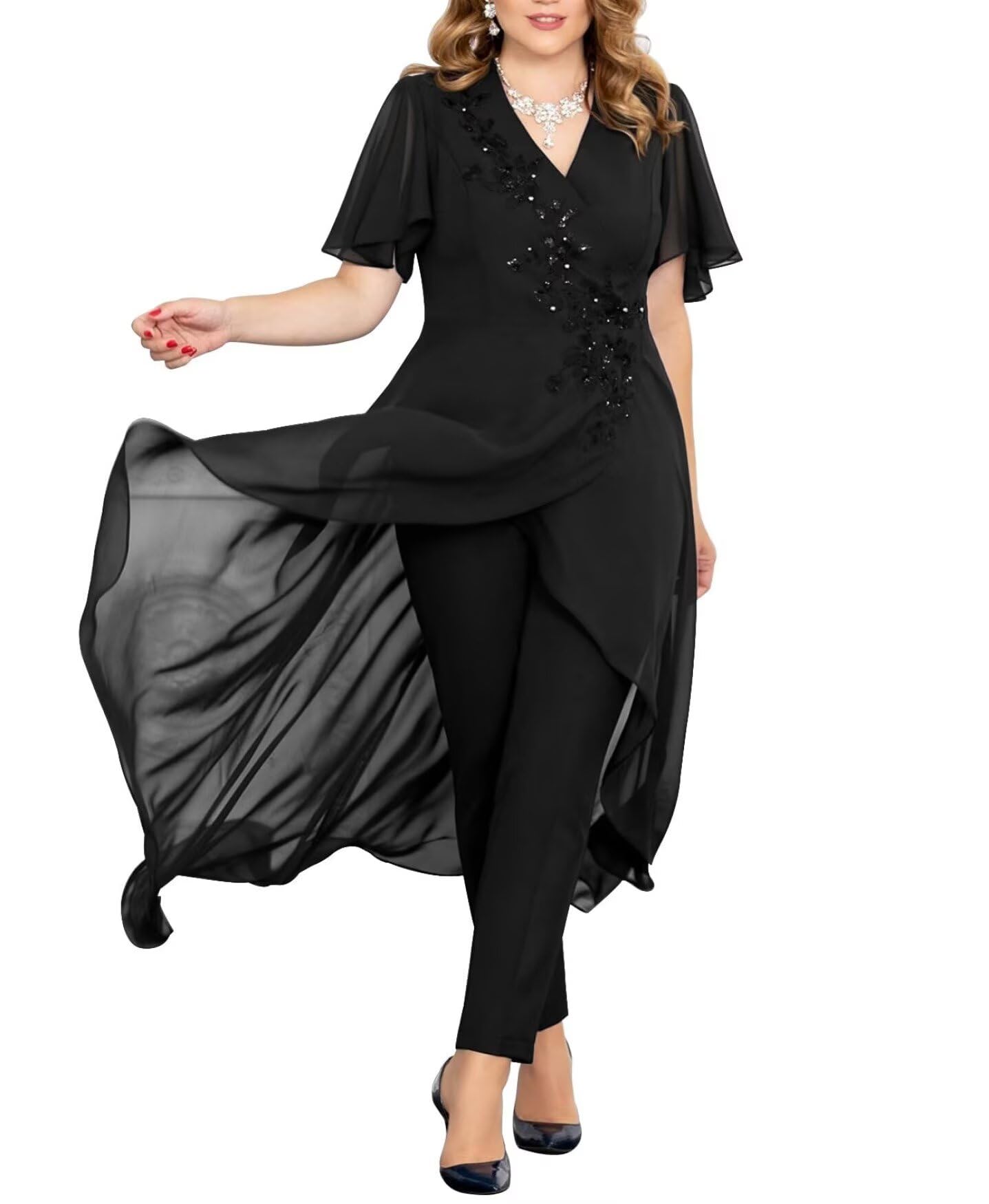 Mother of The Bride Pant Suit Lace Pantsuits for Women Dressy Wedding V-Neck Pant Suit for Wedding Guest