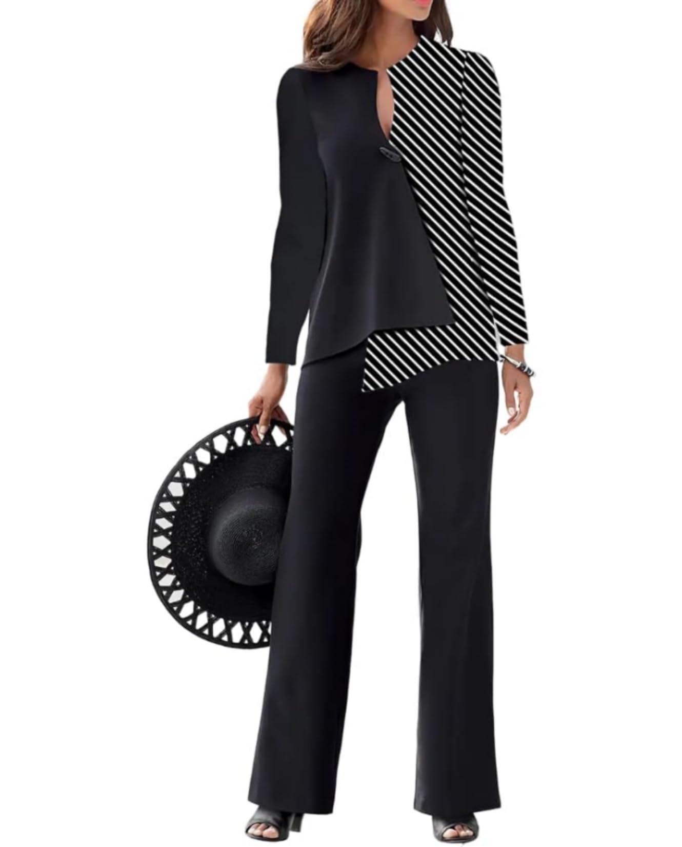 BIVENANT Abiti da donna in 2 pezzi con pantaloni eleganti per un matrimonio casual irregolare chiffon gamba larga set pantaloni