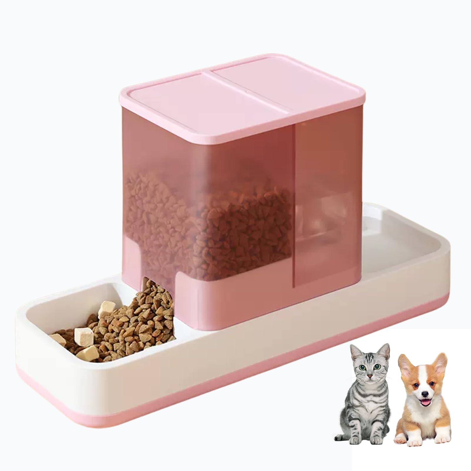 Tfwadmx Automatic Cat Food and Water Dispenser Gravity Dog Feeder Auto Cat Feeder 2 in 1 Pet Food Dispenser for Cats Small Dogs(Pink)