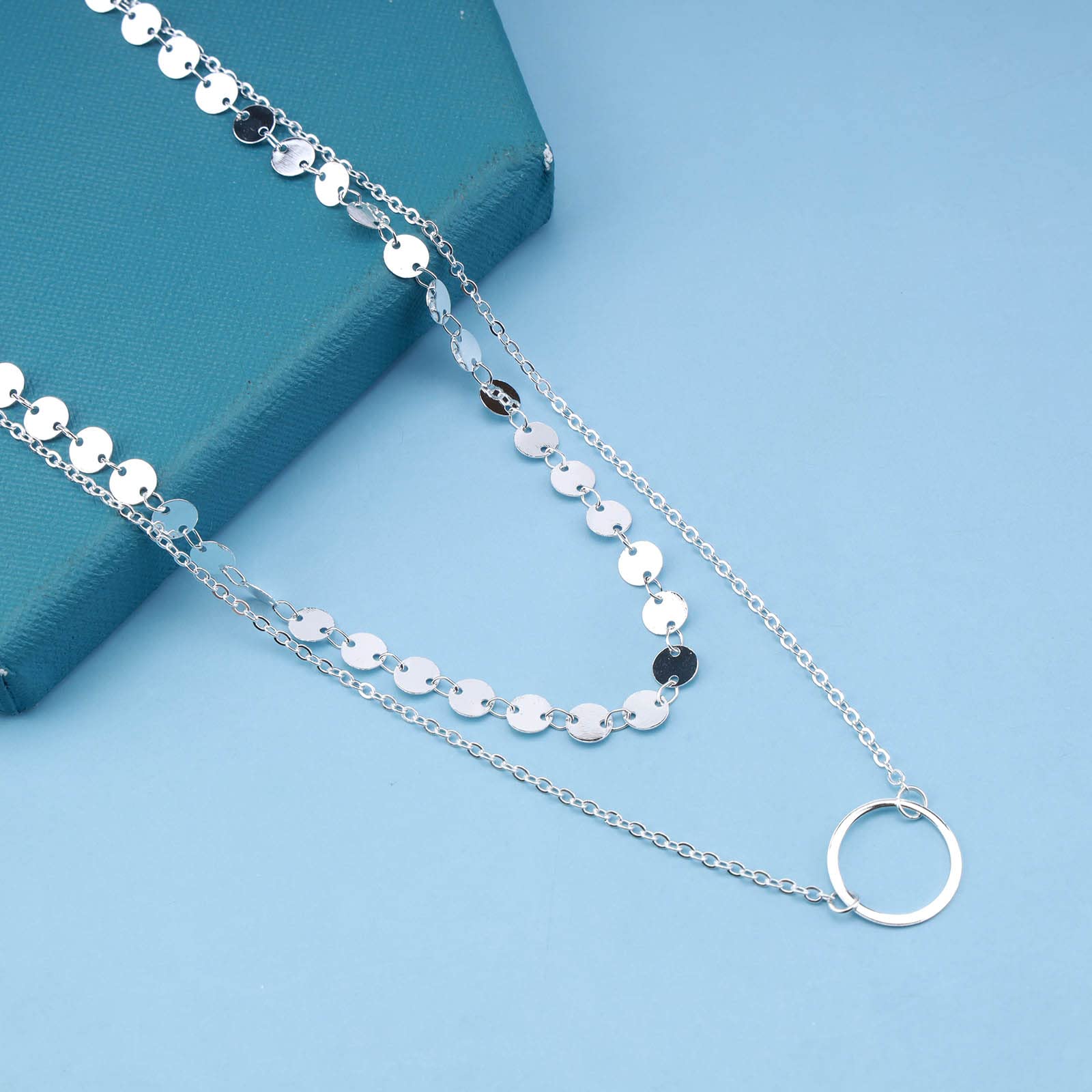 Yheakne Boho Stratificato Paillettes Choker Collana D'argento Y Catena Collana Multi Disco Catena Collana Lunga Lariat Y Collana Gioielli Per Le Donne E Ragazze Regali