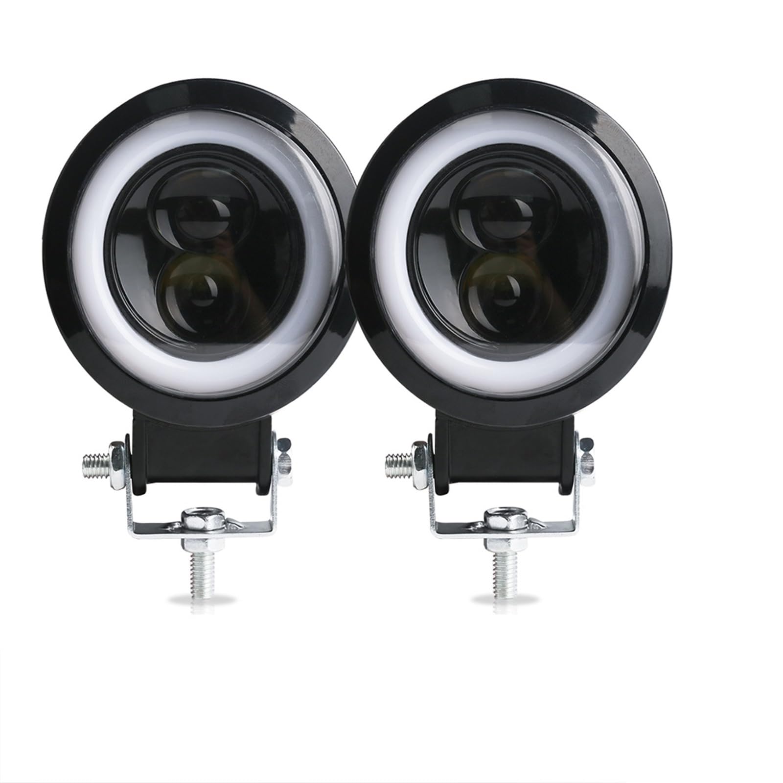 3-calowe Robocze LED ATV SUV 12V 24V Światła drogowe | Kwadratowy Okrągły Reflektor Samochodowy Halo Do Motocykla Angel Eyes Światła Do Jazdy(2pcs white and white)