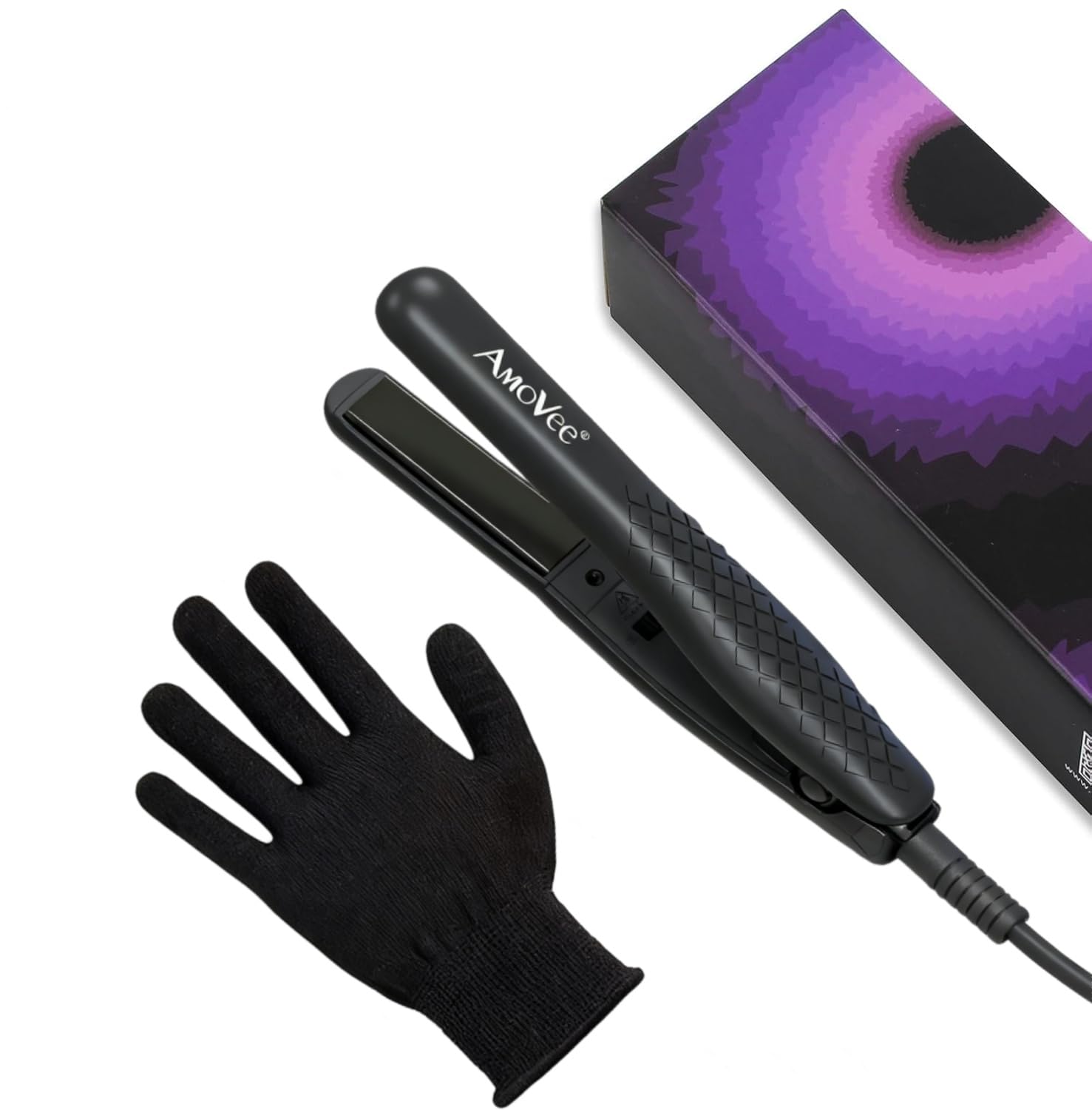 AmoVee Mini Flat Iron Smart Ceramic Tourmaline Hair Straightener Negative Ionic Technology for Travel, Black